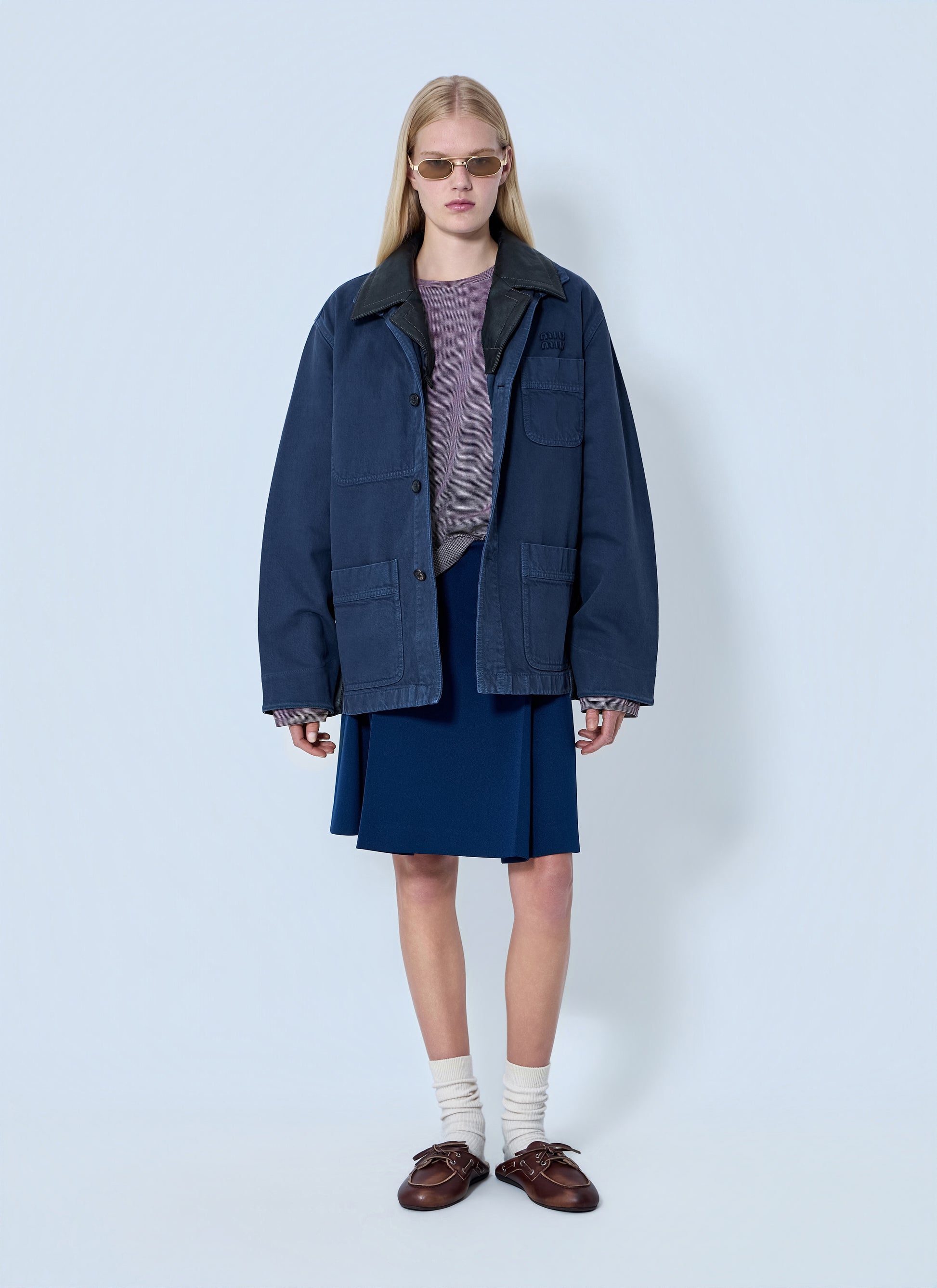 Miu Miu Women Single-Breasted Garment-Dyed Gabardine Jacket MIU MIU