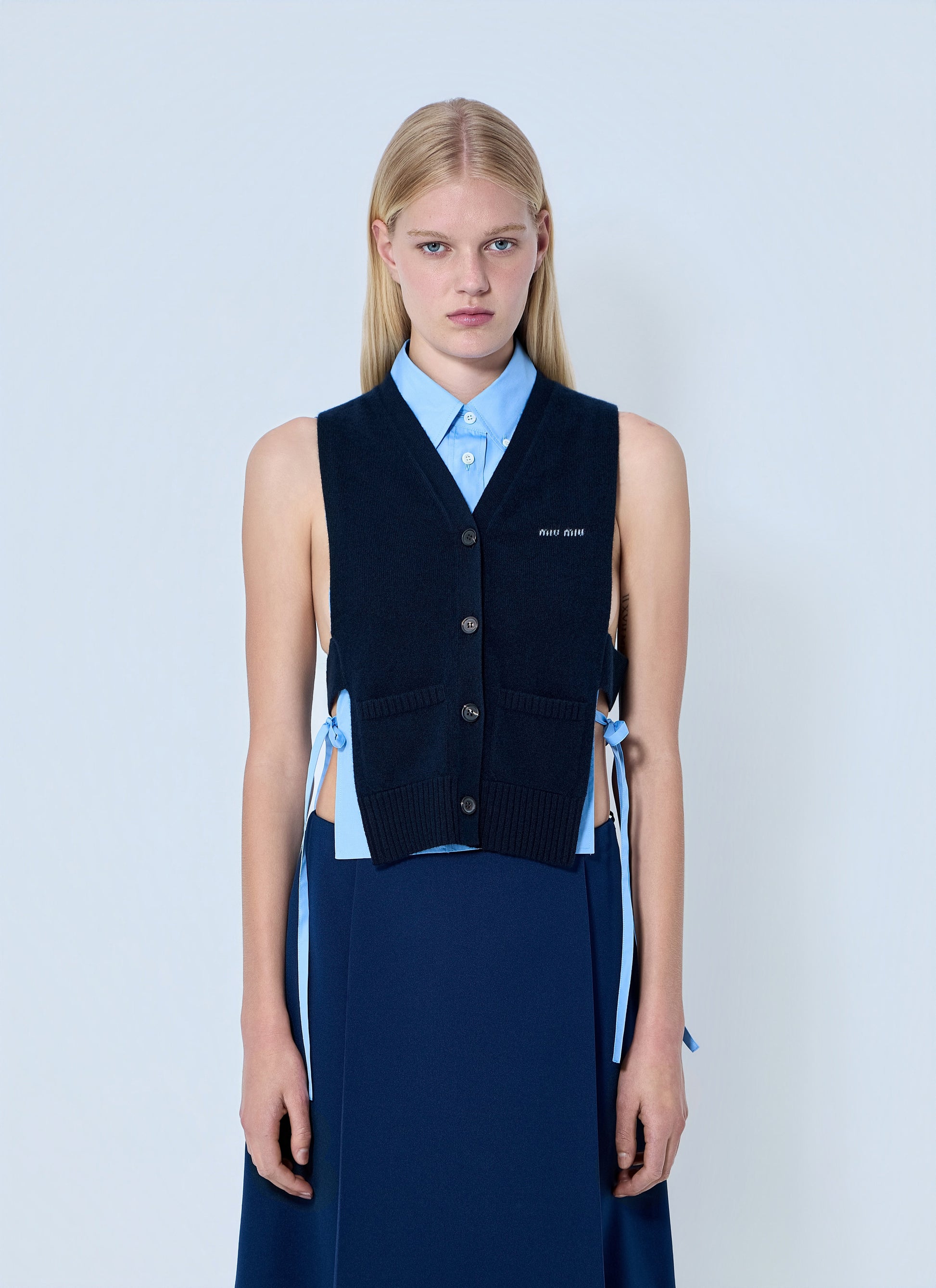 Miu Miu Women V-Neck Logo Vest MIU MIU