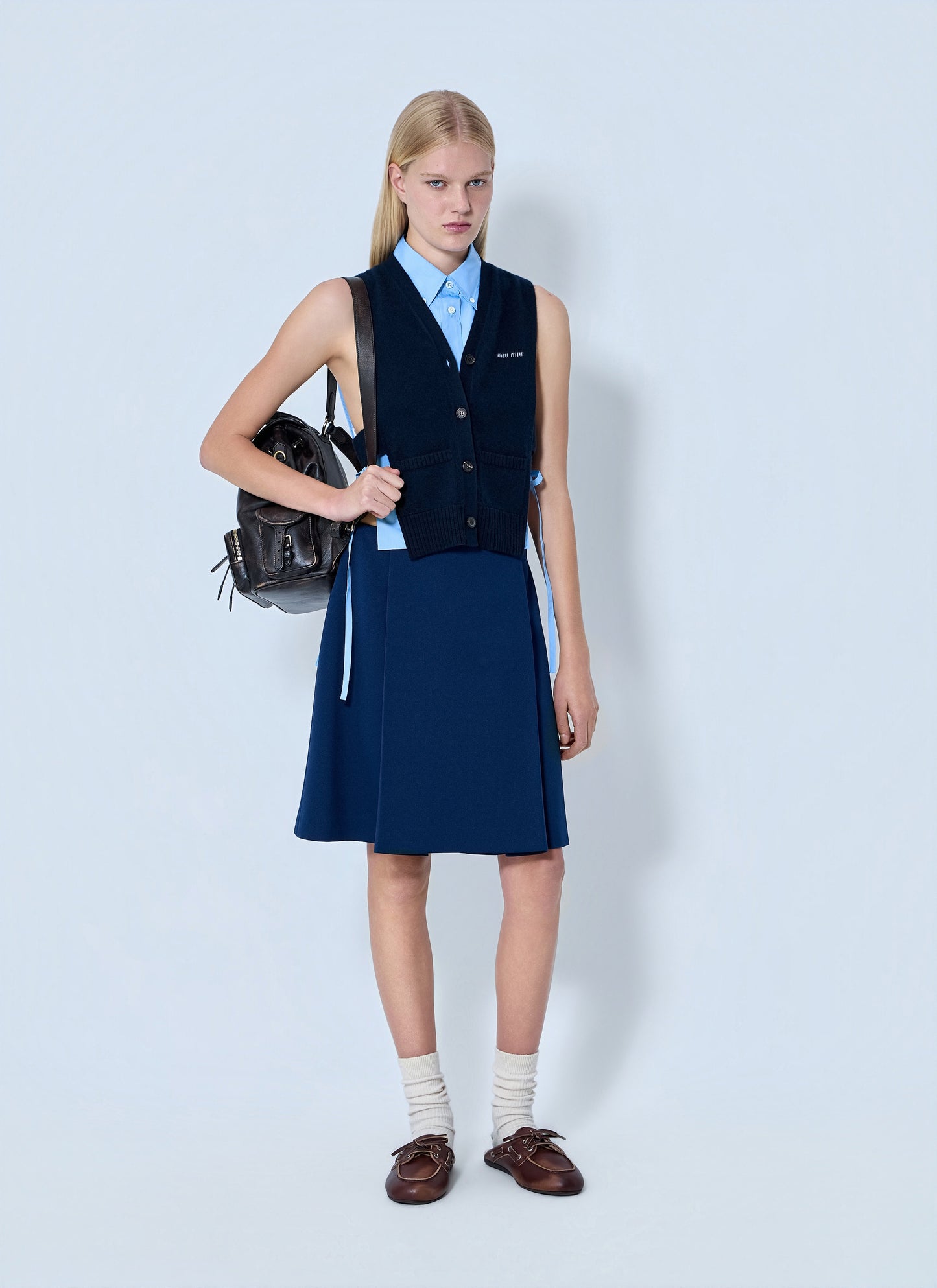 Miu Miu Women V-Neck Logo Vest MIU MIU