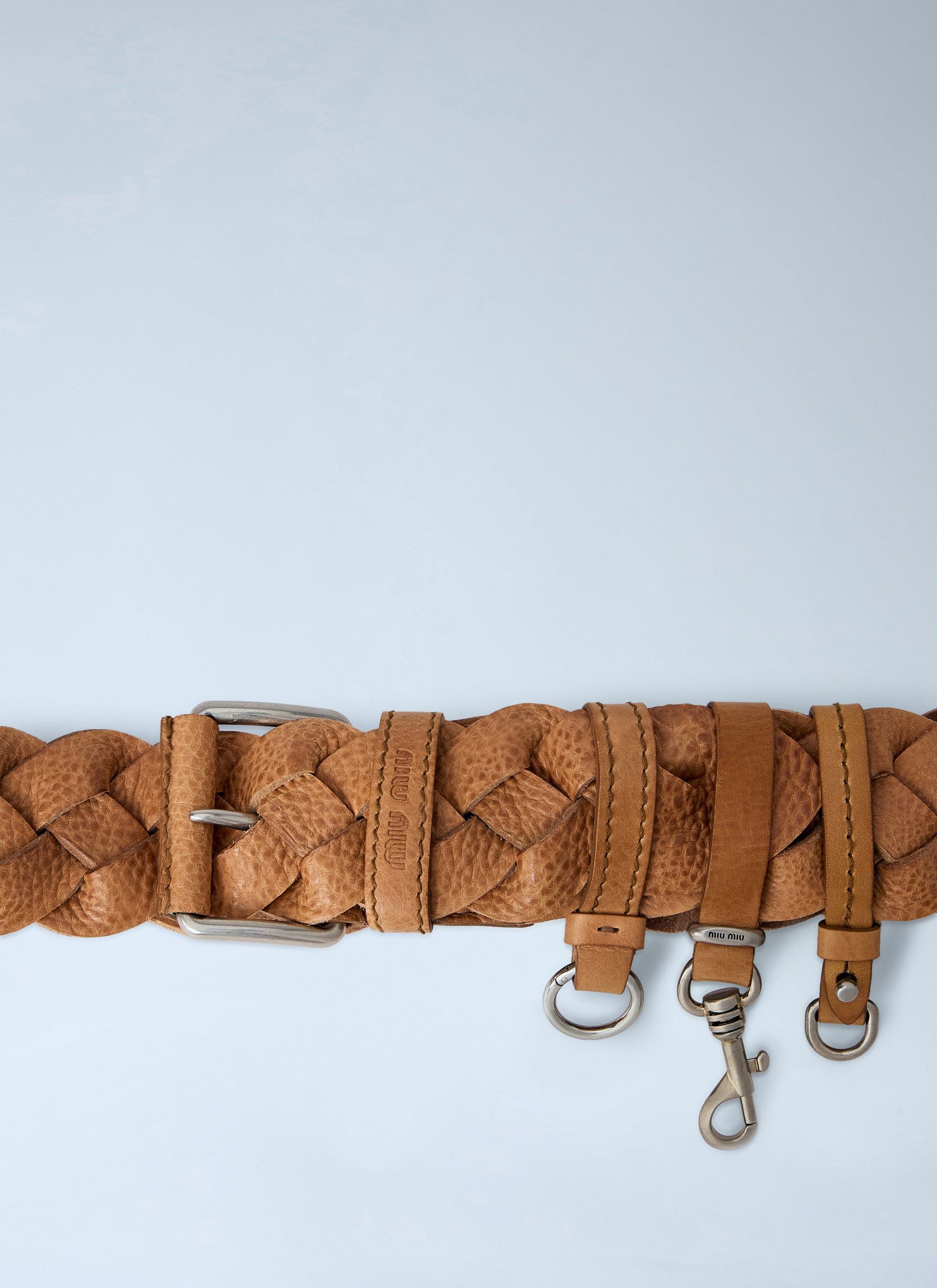 Miu Miu Women Braided Leather Belt With Hook Attachments MIU MIU