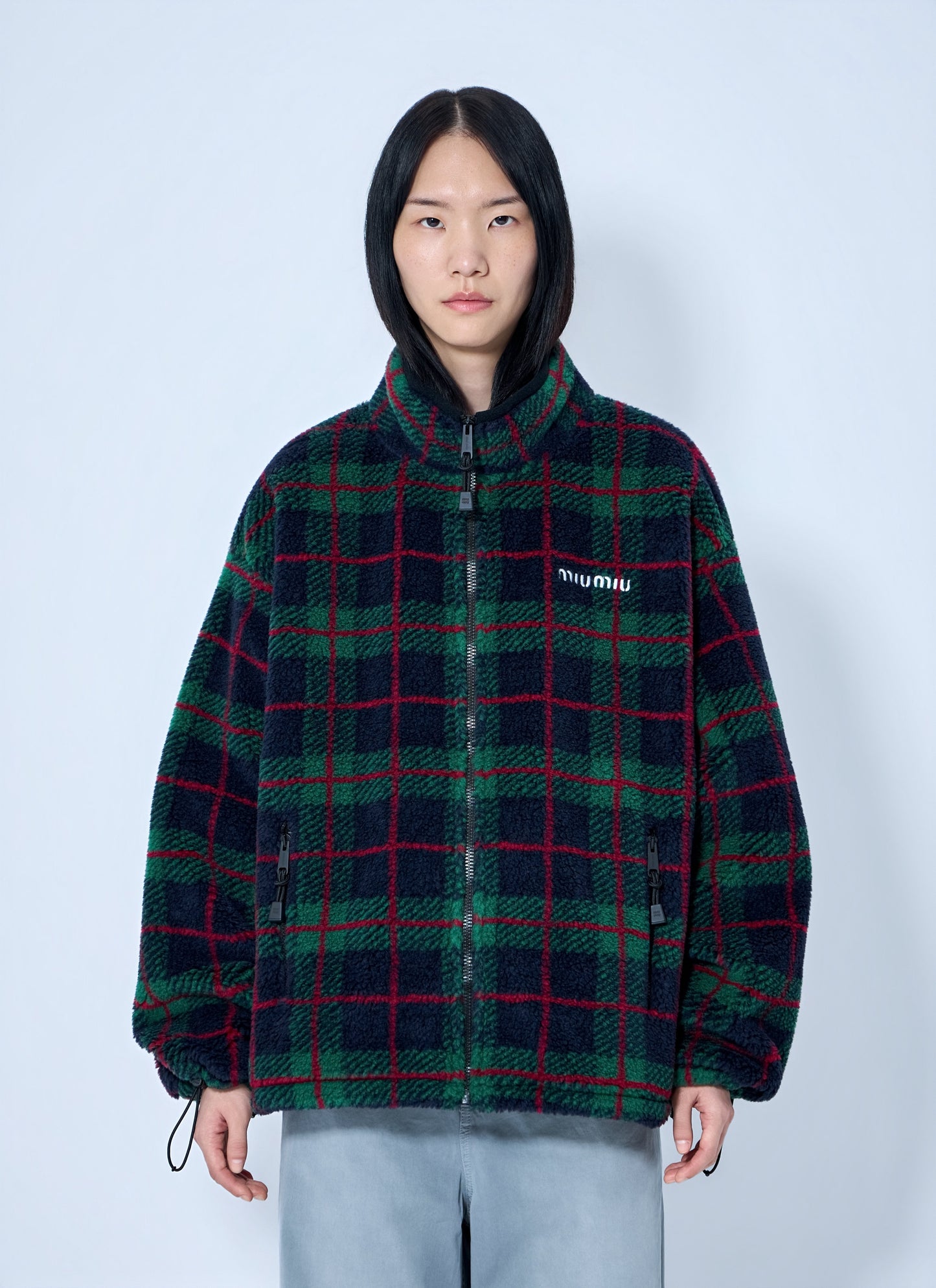 Miu Miu Women Checked Teddy Zipper Jacket