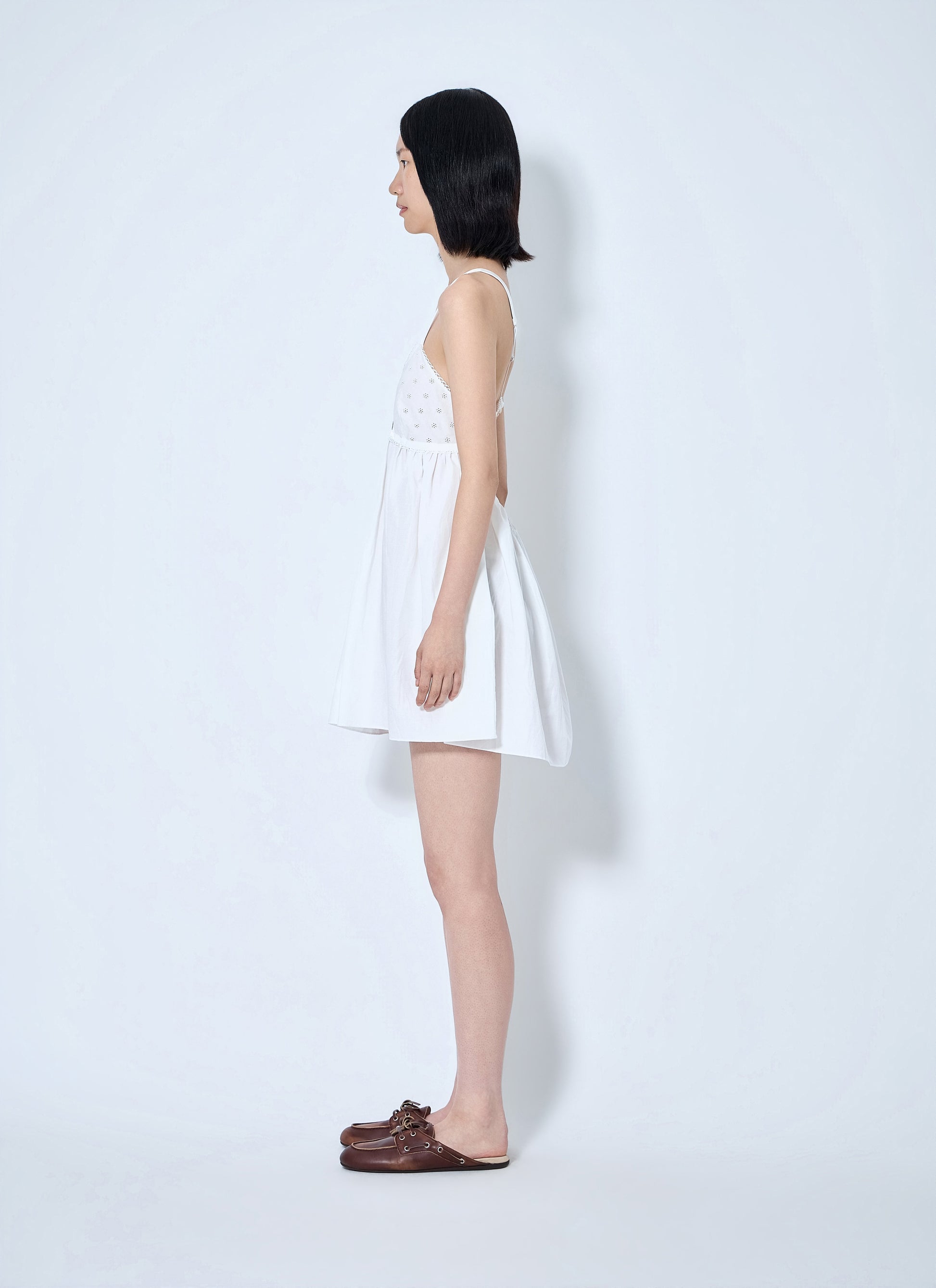 Miu Miu Women Slubbed Poplin And Eyelet Lace Mini Dress MIU MIU