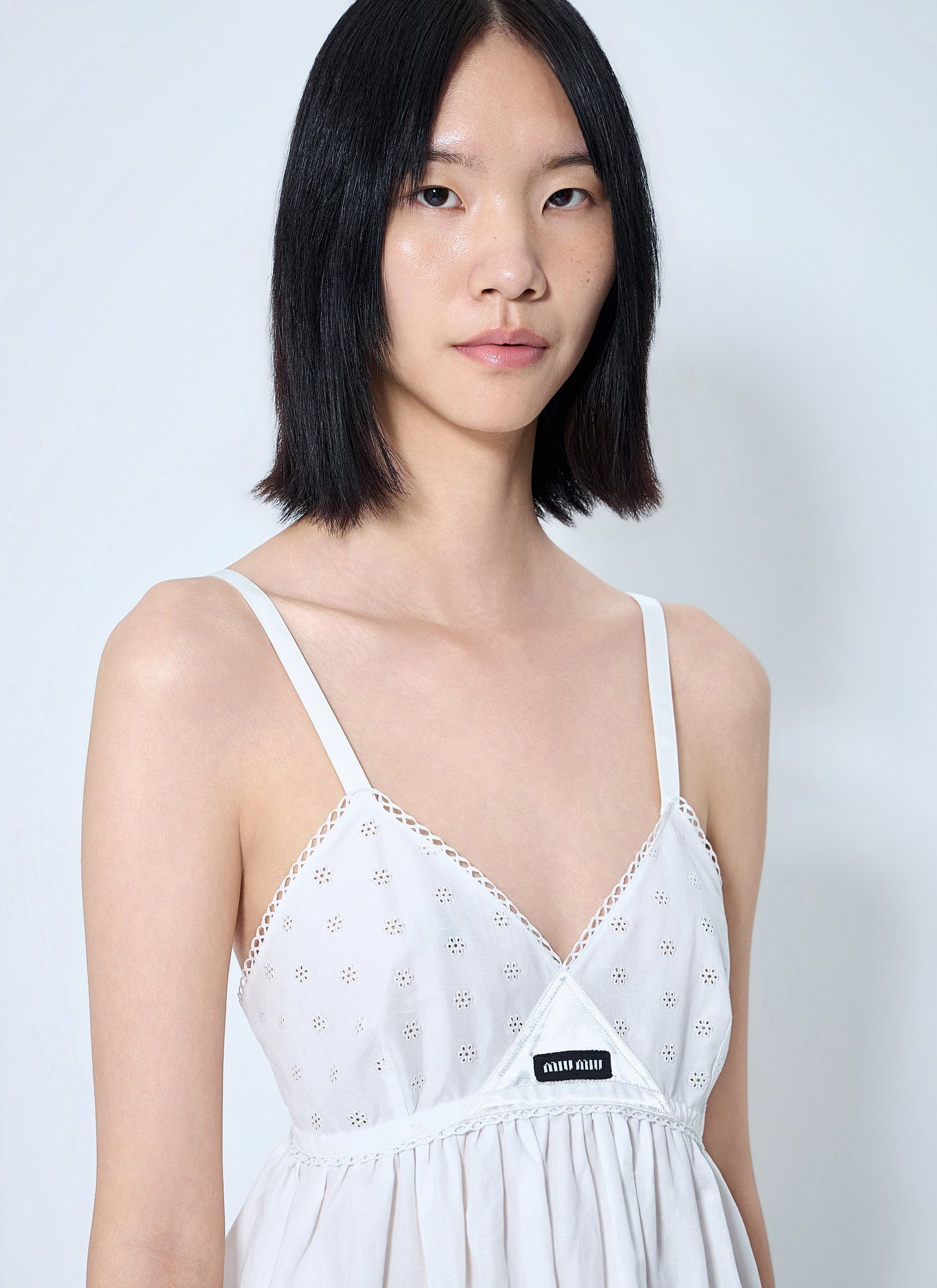 Miu Miu Women Slubbed Poplin And Eyelet Lace Mini Dress MIU MIU