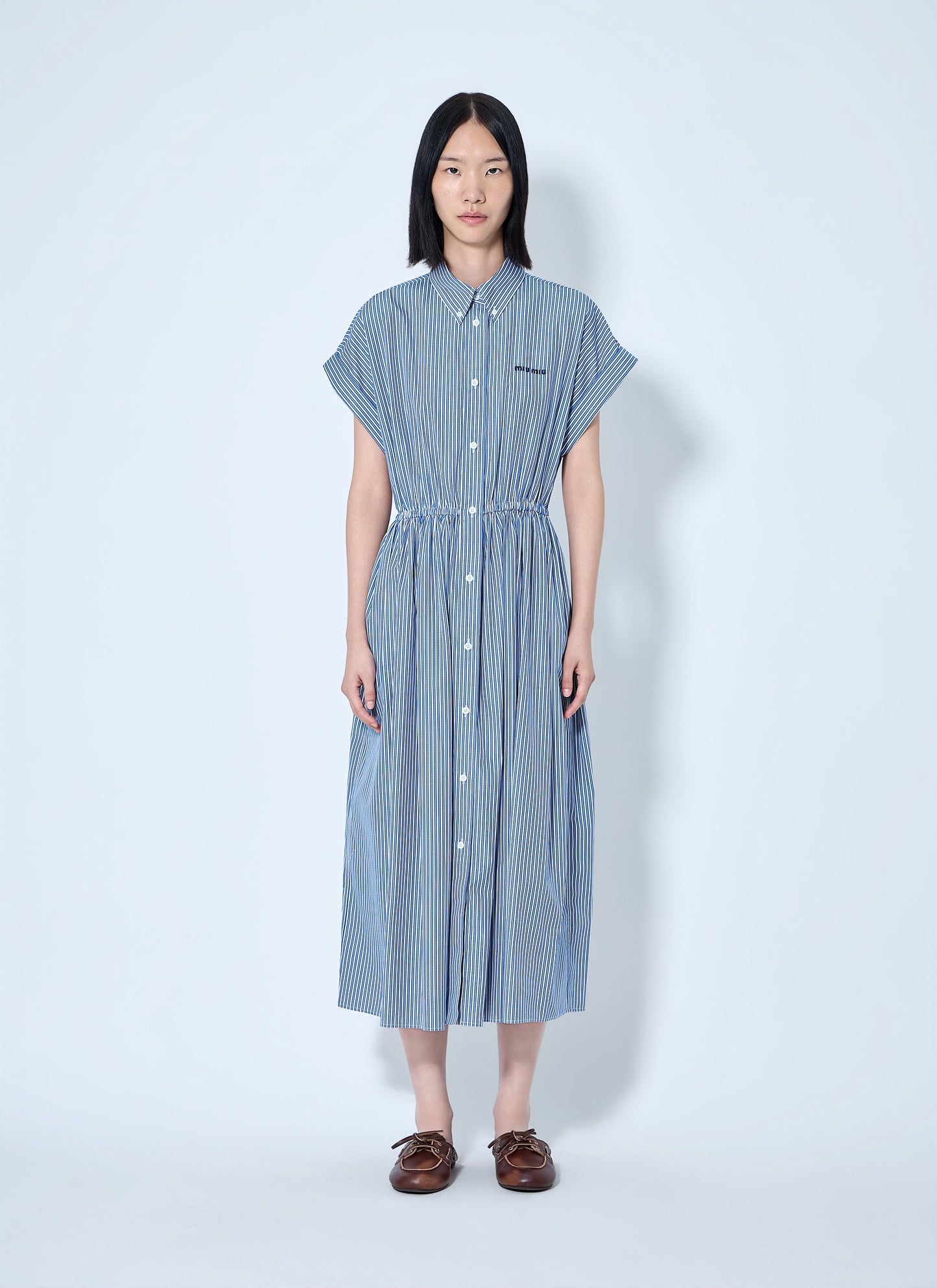 Miu Miu Women Vertical Stripe Poplin Midi Dress