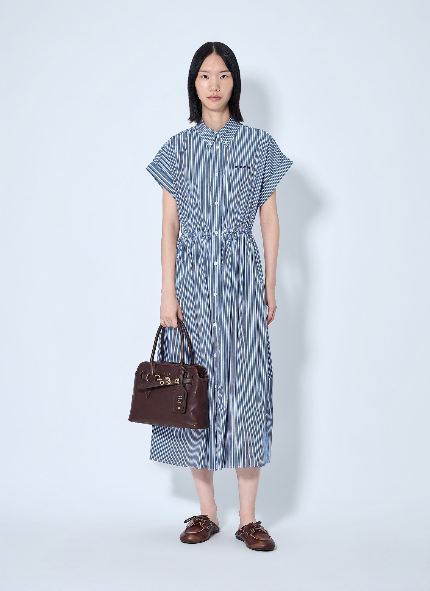Miu Miu Women Vertical Stripe Poplin Midi Dress