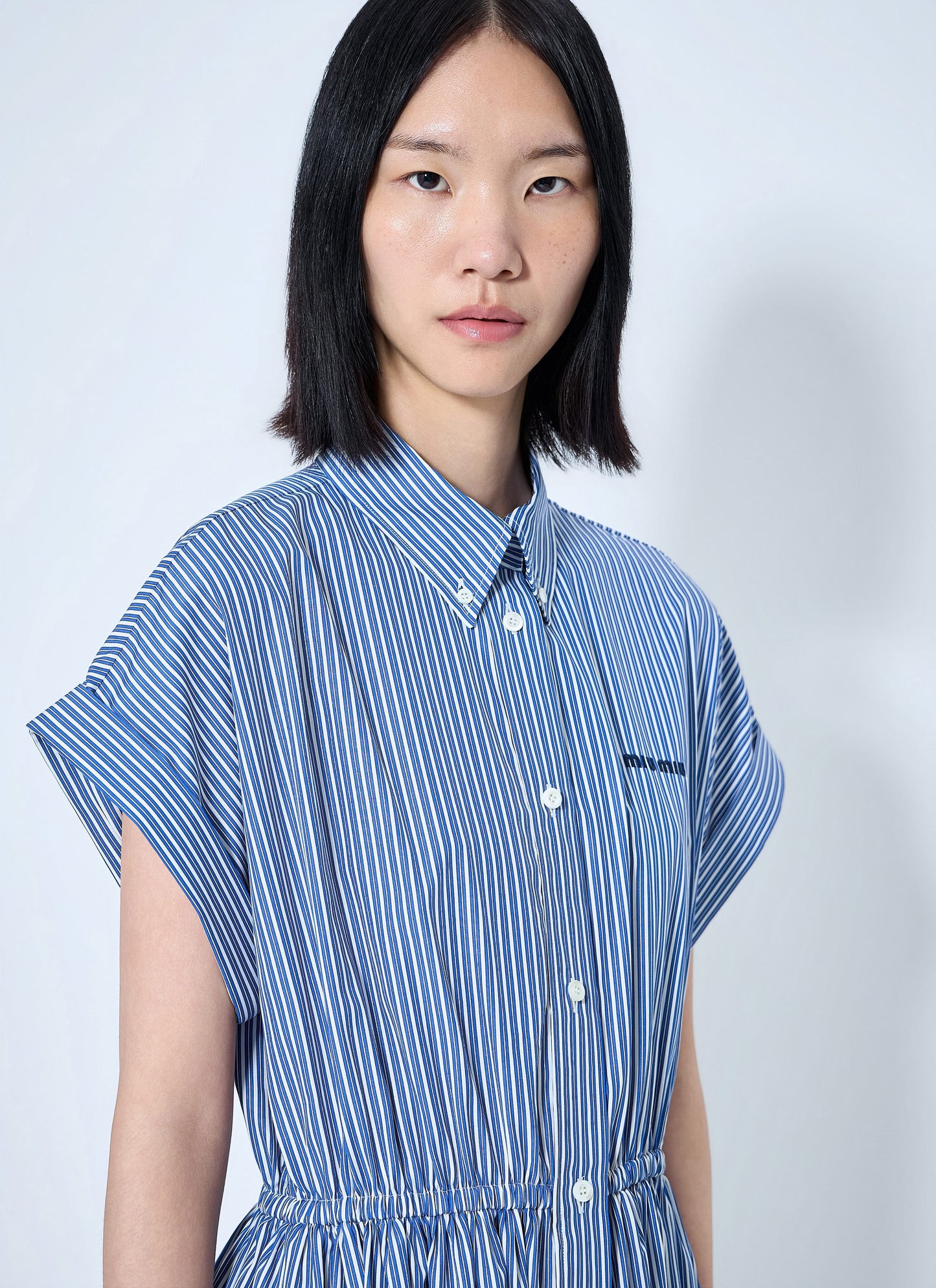 Miu Miu Women Vertical Stripe Poplin Midi Dress