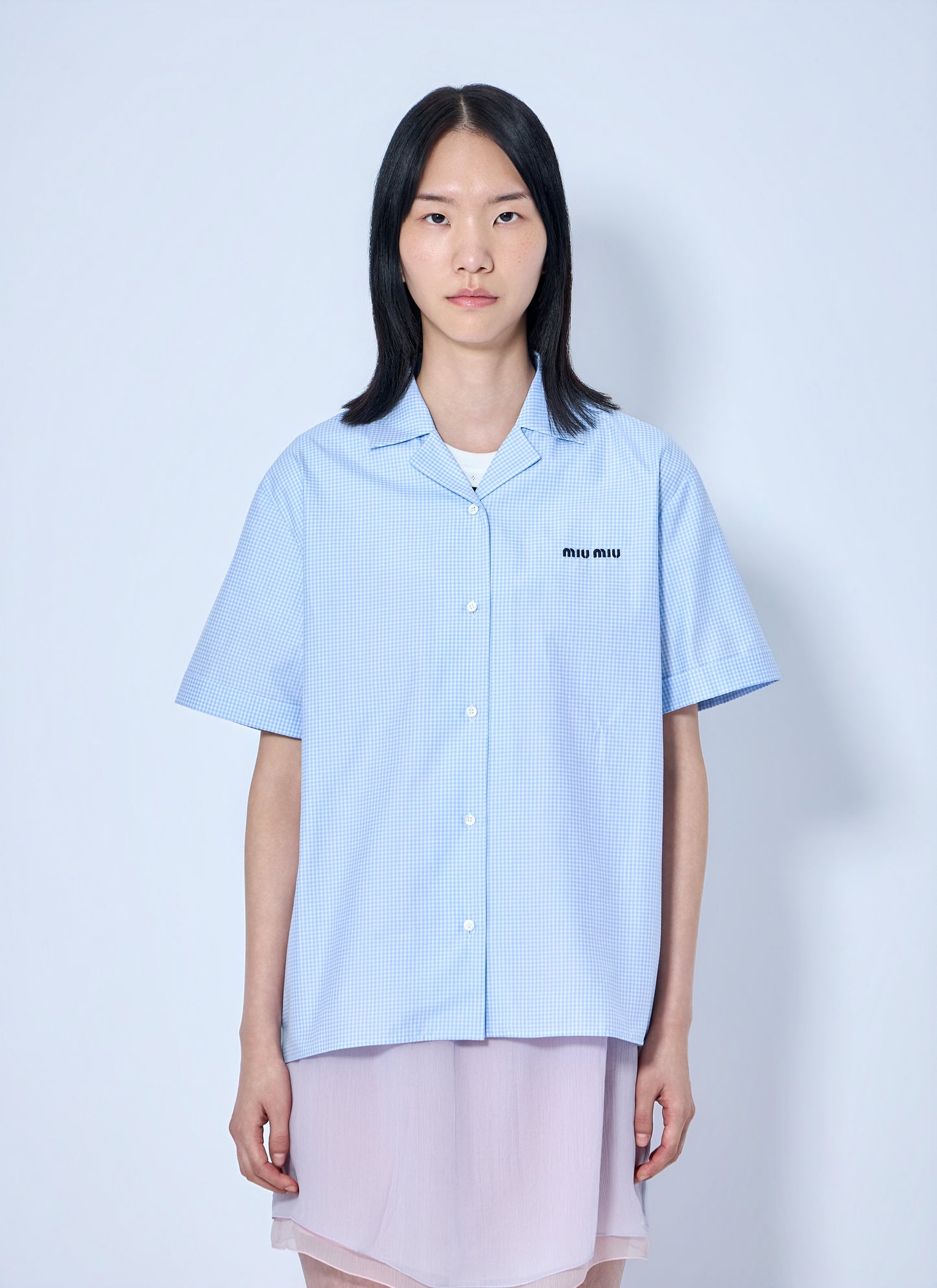 Miu Miu Women Short-Sleeve Cotton Poplin Shirt MIU MIU
