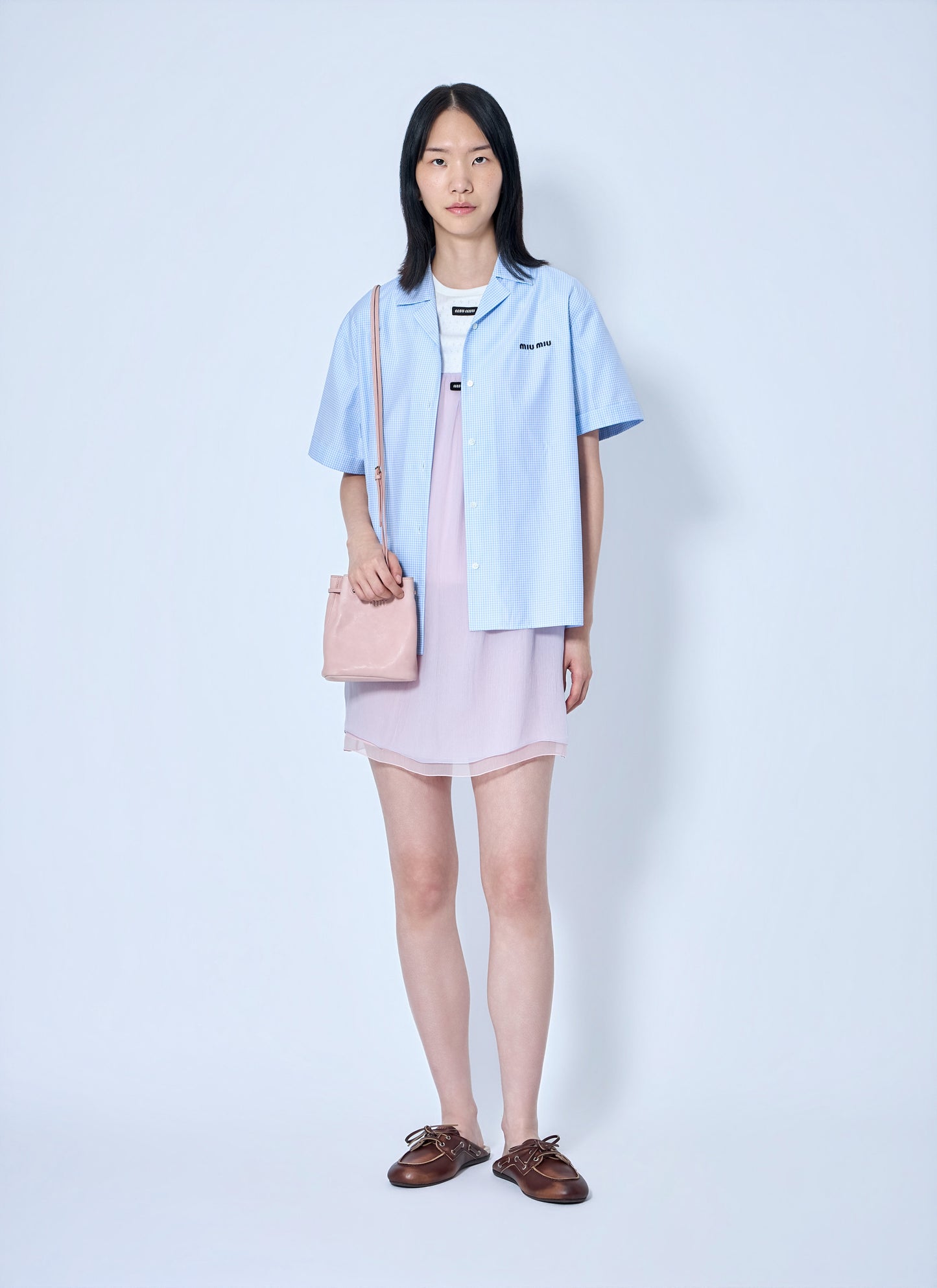 Miu Miu Women Short-Sleeve Cotton Poplin Shirt MIU MIU