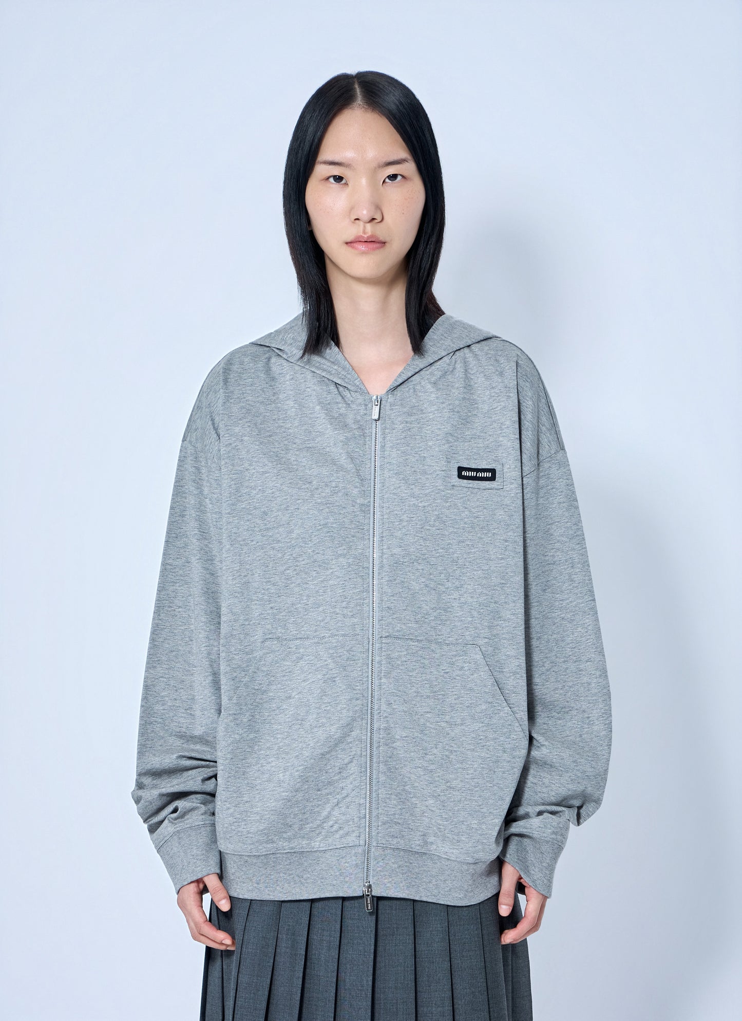 Miu Miu Women Zip Hoodie With Patch Detail MIU MIU