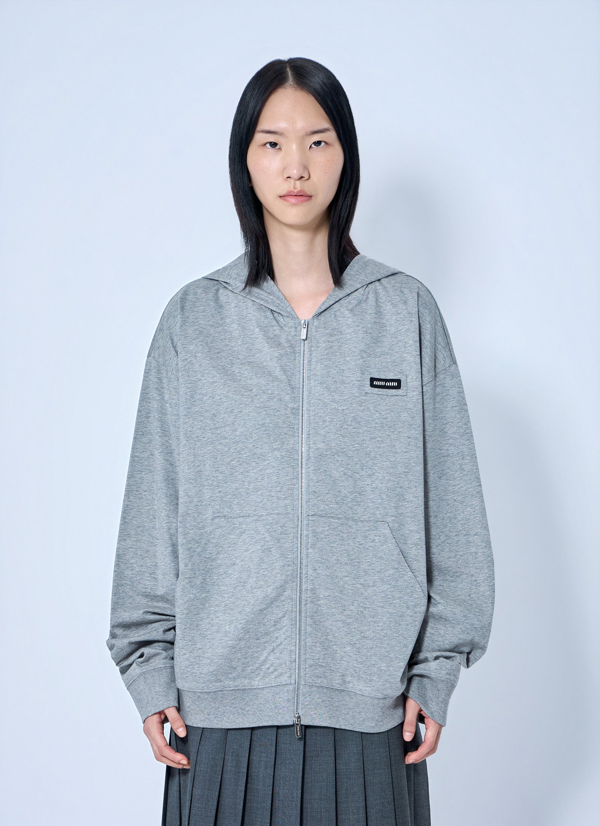 Miu Miu Women Zip Hoodie With Patch Detail MIU MIU