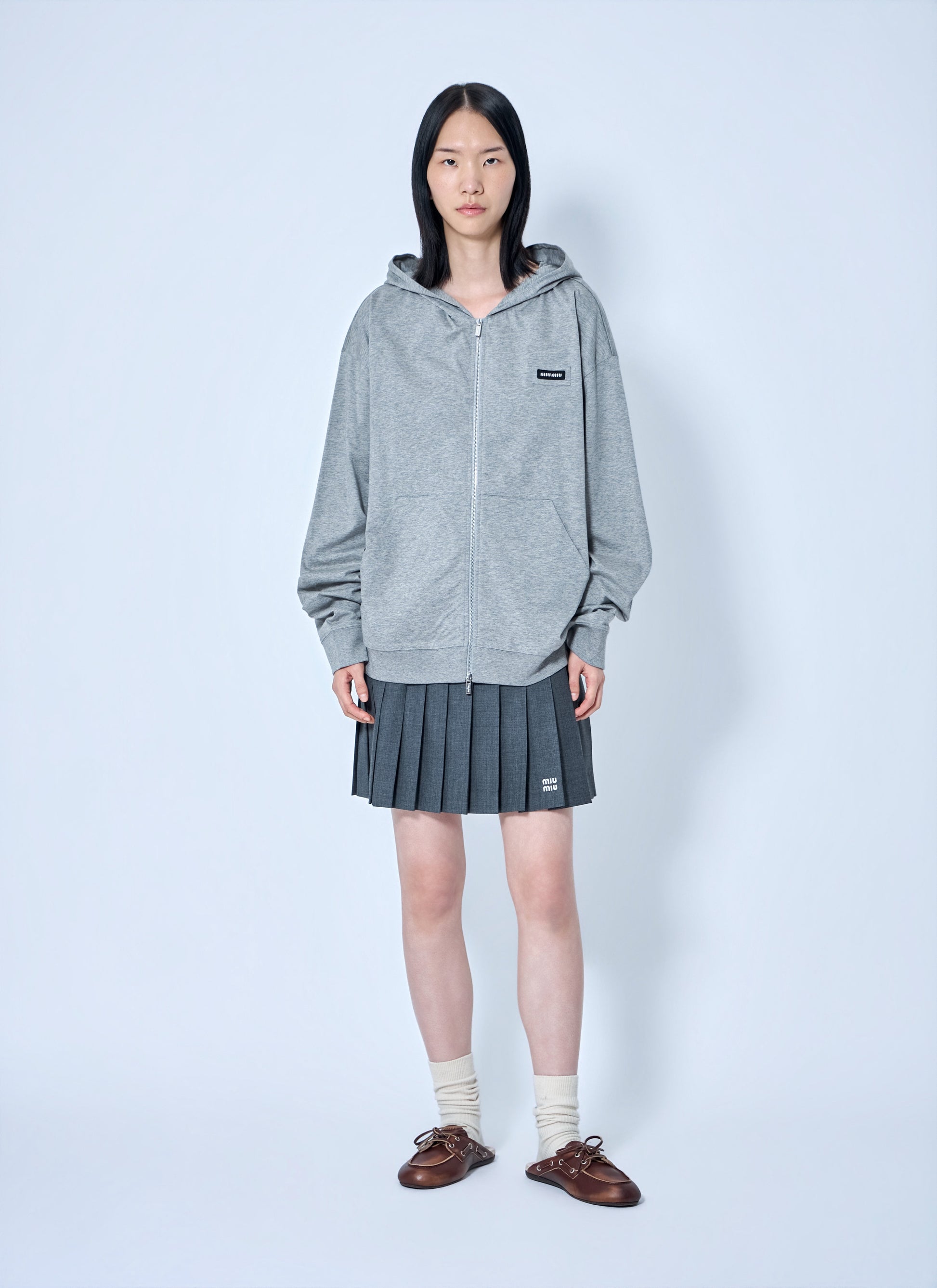 Miu Miu Women Zip Hoodie With Patch Detail MIU MIU