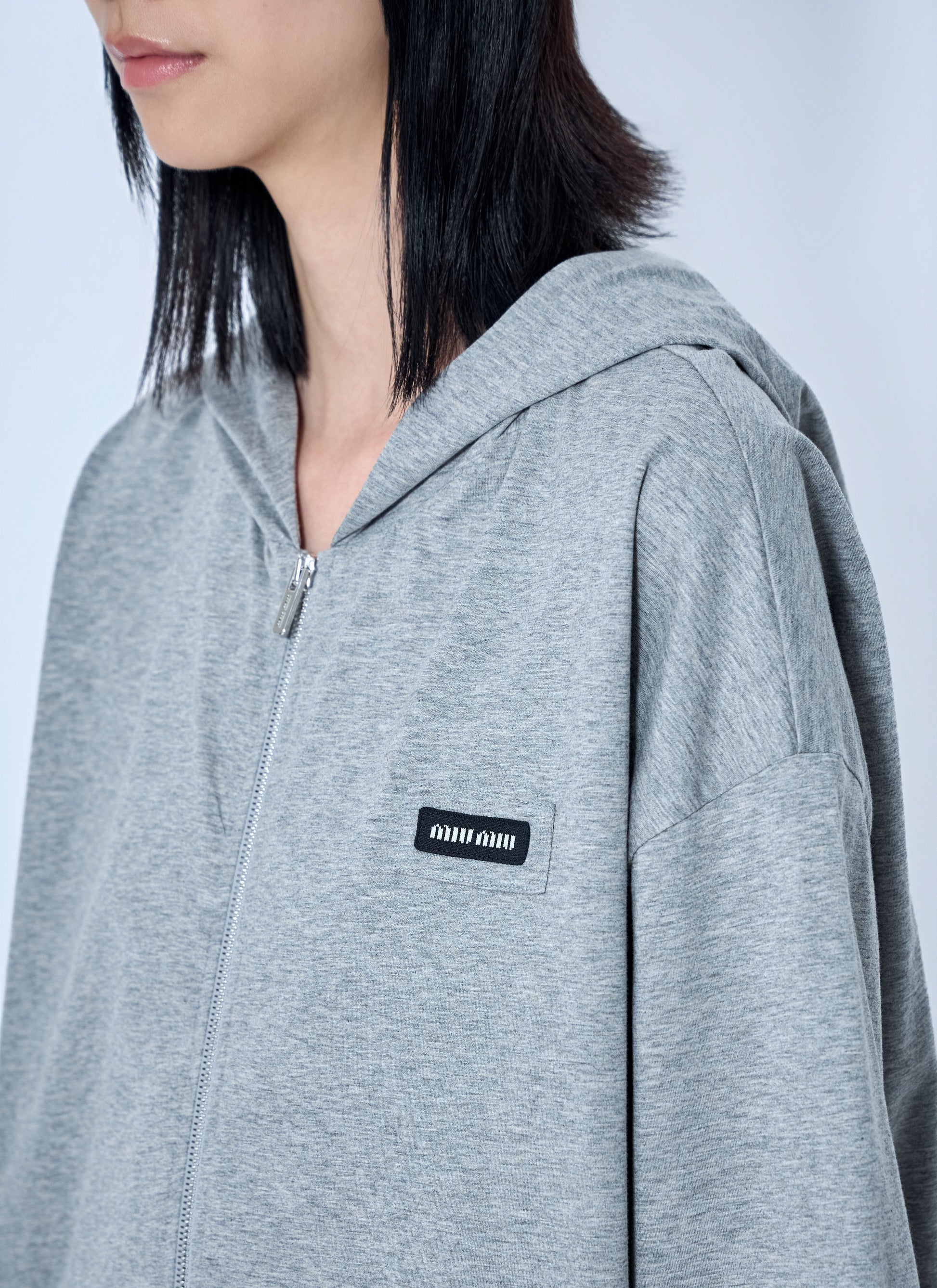 Miu Miu Women Zip Hoodie With Patch Detail MIU MIU