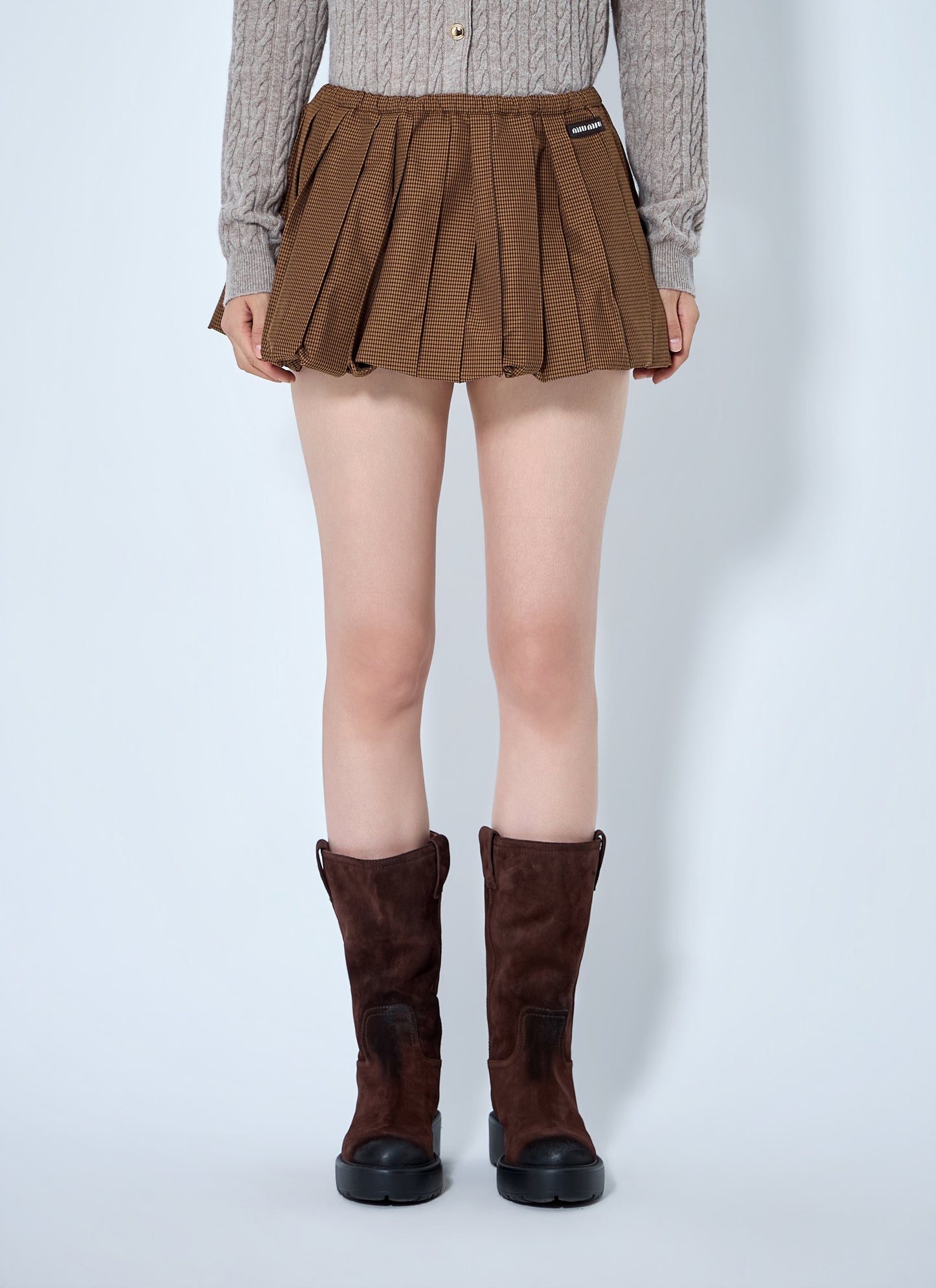 Miu Miu Women Pleated Gingham Check Mini Skirt MIU MIU