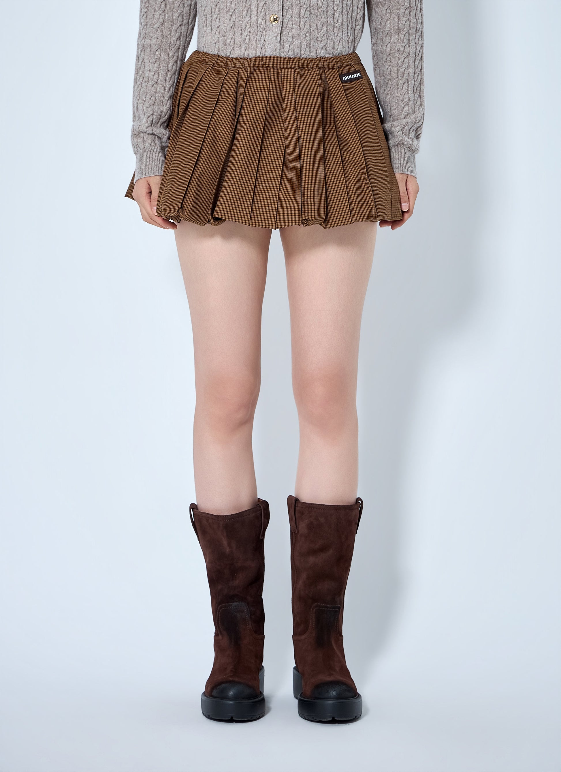 Miu Miu Women Pleated Gingham Check Mini Skirt MIU MIU