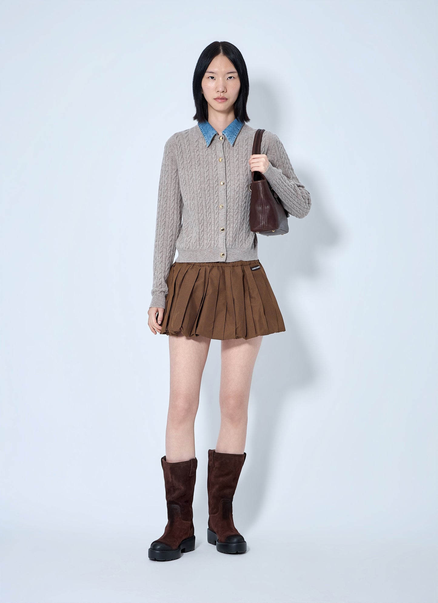 Miu Miu Women Pleated Gingham Check Mini Skirt MIU MIU