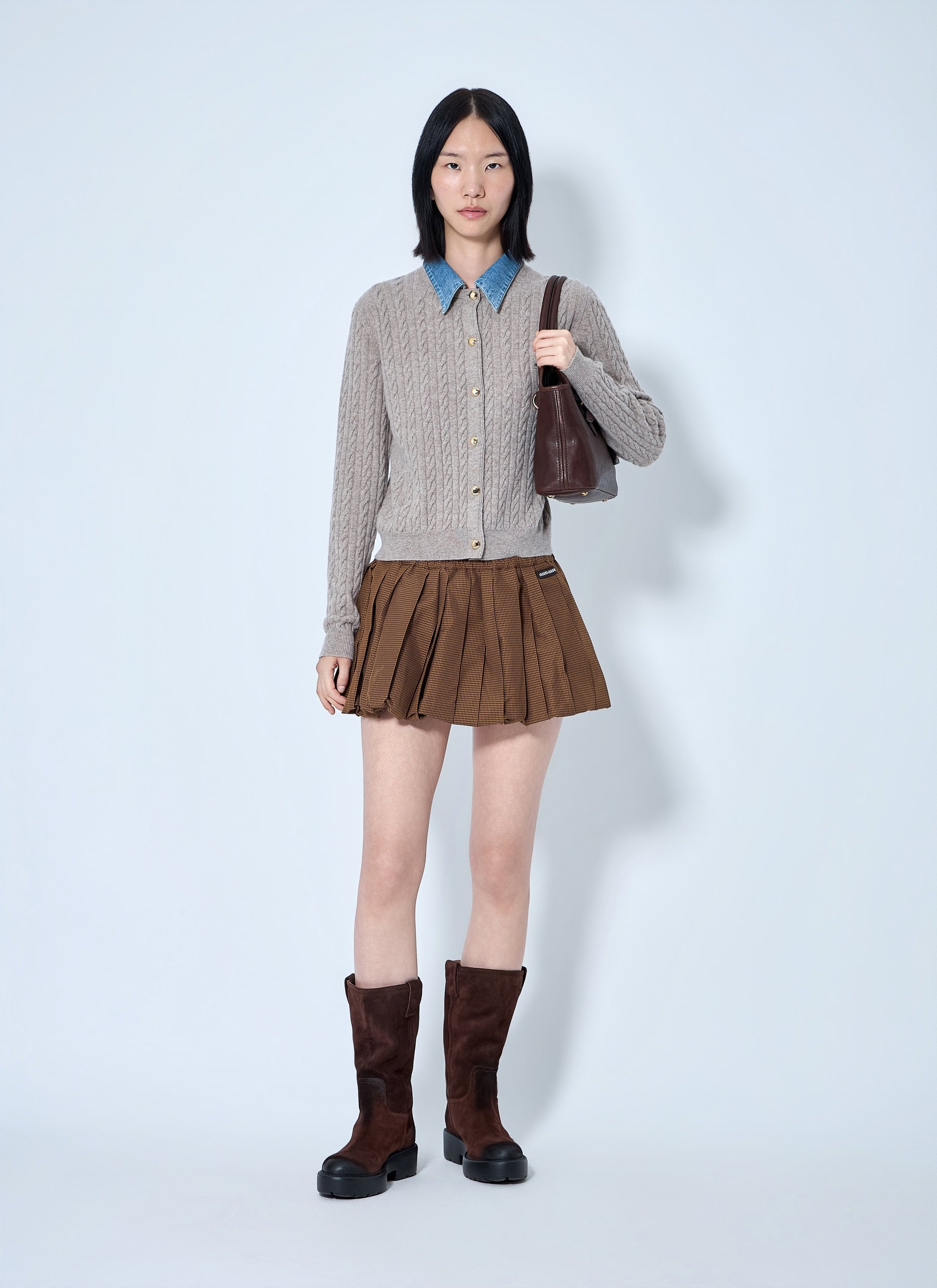 Miu Miu Women Pleated Gingham Check Mini Skirt MIU MIU