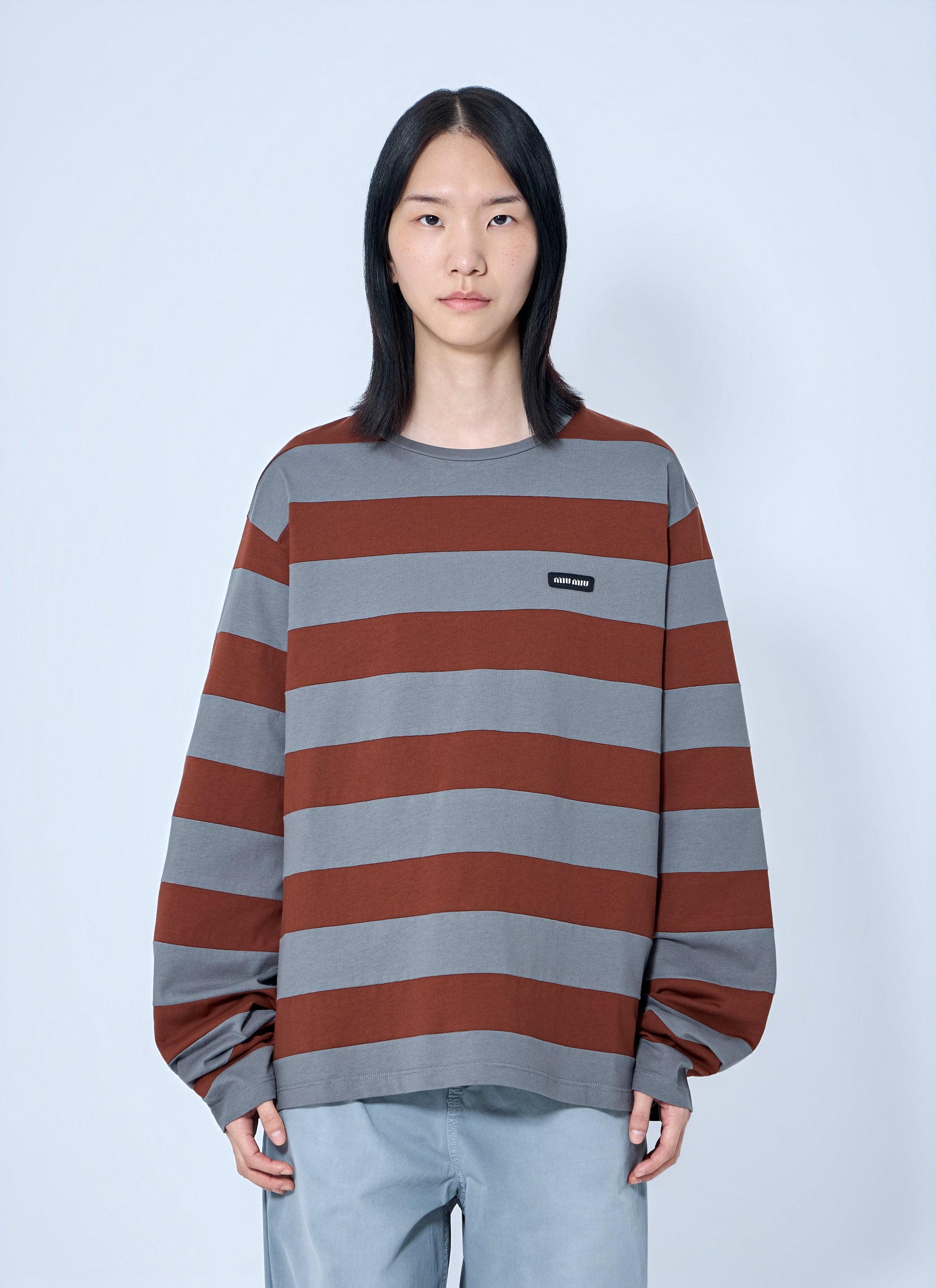 Miu Miu Women Striped Jersey T-Shirt MIU MIU