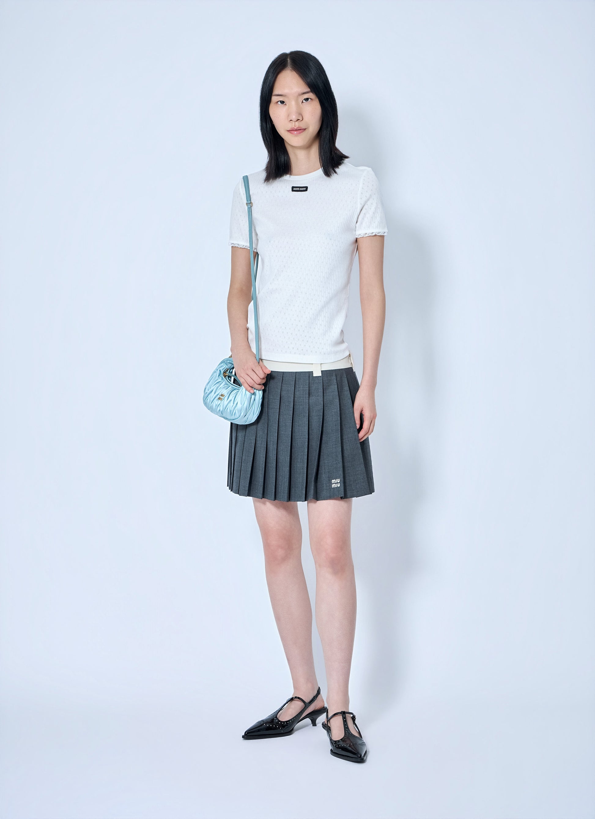 Miu Miu Women Lace-Trim Logo-Patch T-Shirt MIU MIU