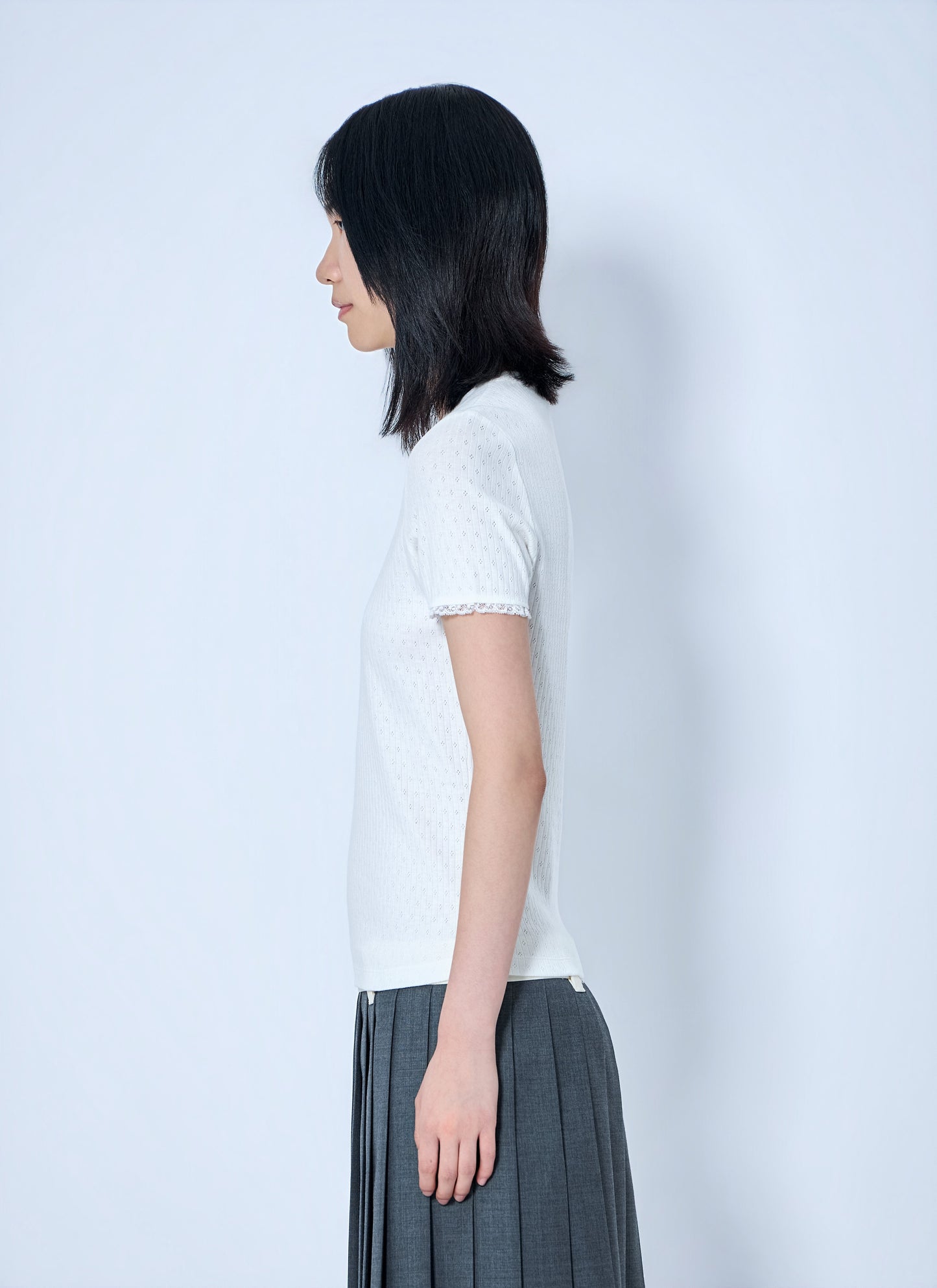 Miu Miu Women Lace-Trim Logo-Patch T-Shirt MIU MIU