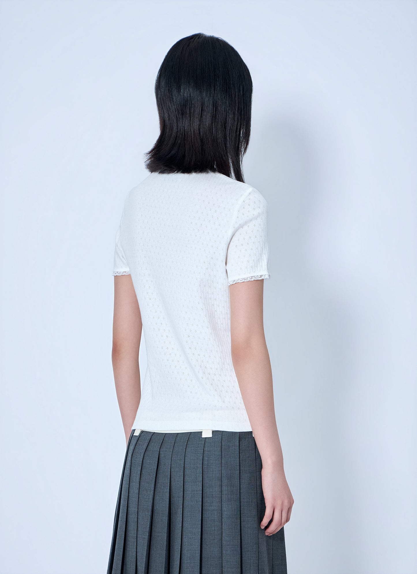 Miu Miu Women Lace-Trim Logo-Patch T-Shirt MIU MIU