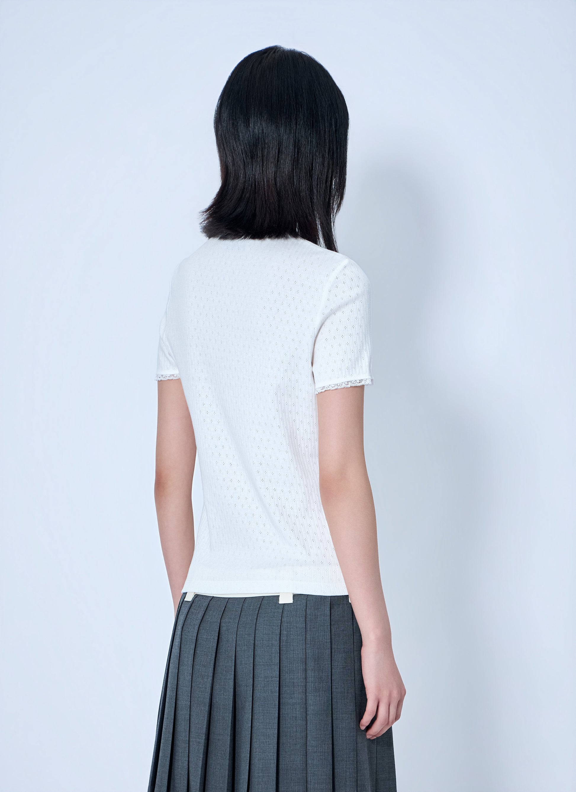 Miu Miu Women Lace-Trim Logo-Patch T-Shirt MIU MIU
