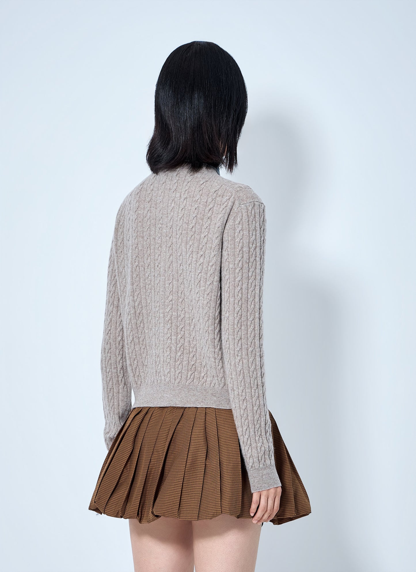 Miu Miu Women Cable Knit Cardigan With Denim Collar