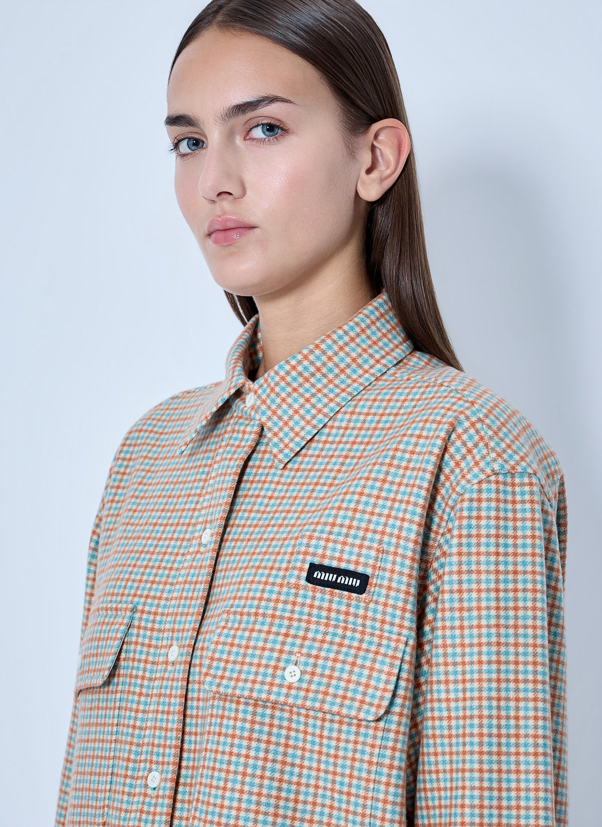 Miu Miu Women Checked Cotton Shirt MIU MIU