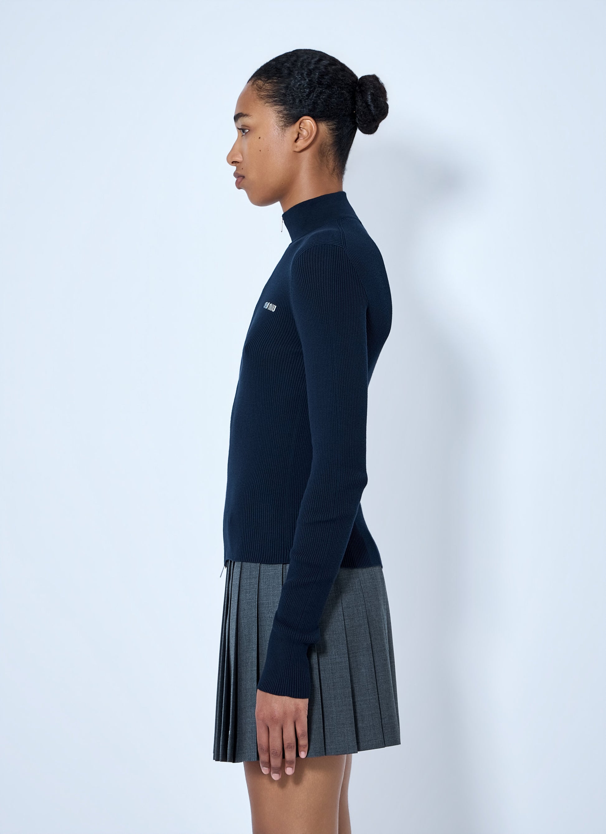 Miu Miu Women Ribbed-Knit Logo-Embroidered Cardigan MIU MIU