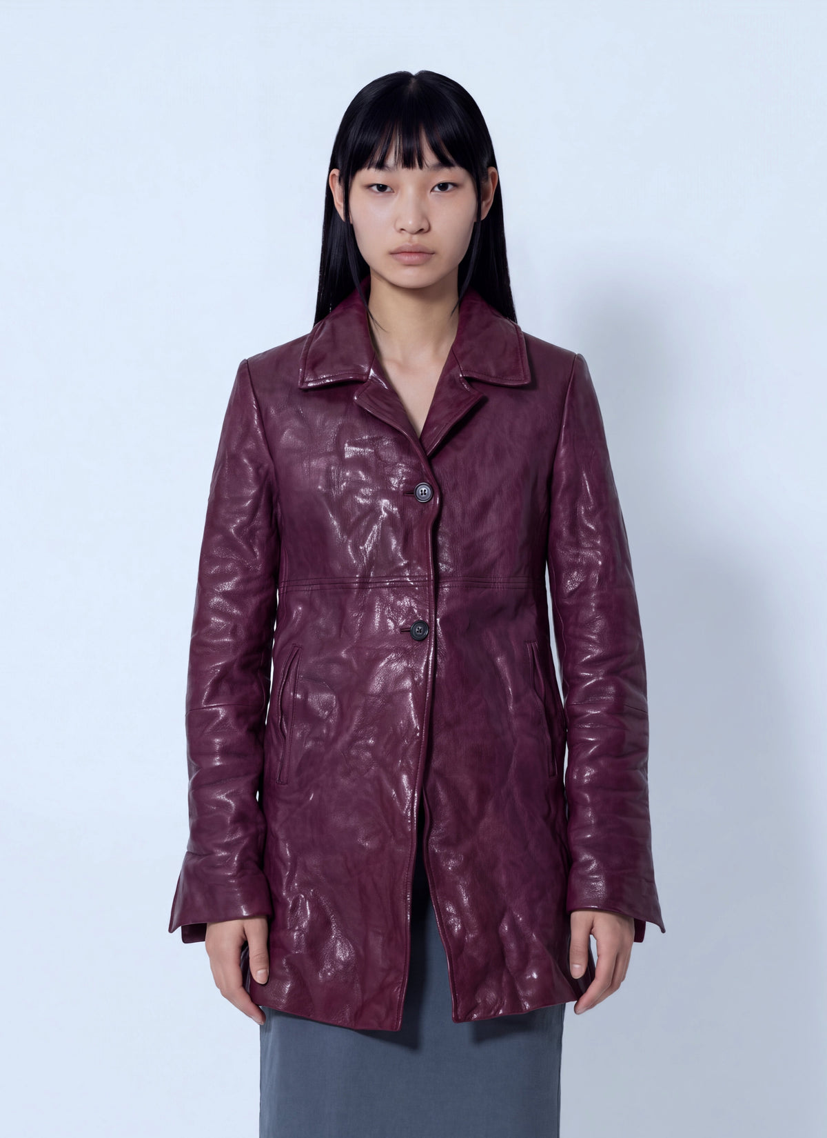Miu Miu Women Textured Leather Coat MIU MIU