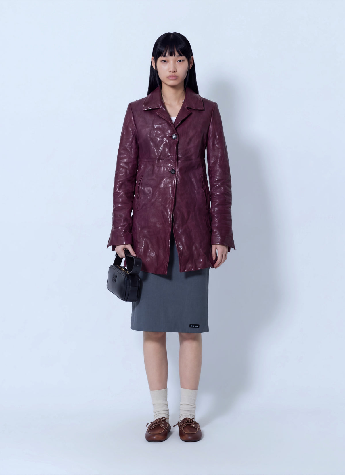 Miu Miu Women Textured Leather Coat MIU MIU