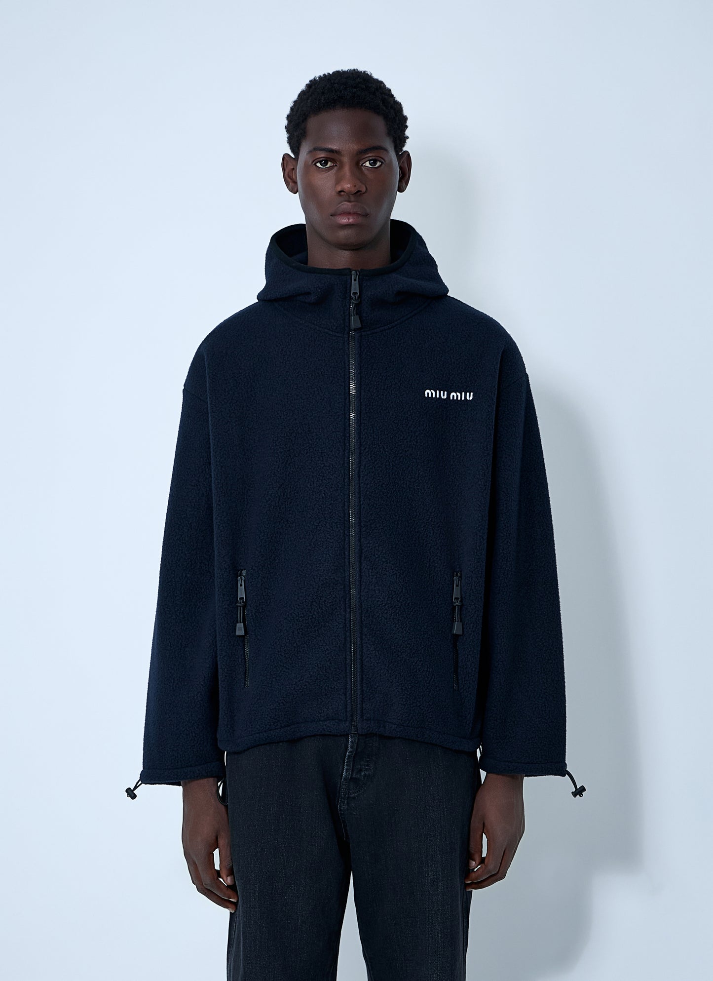 Miu Miu Men Hooded Logo Motif Sweatshirt