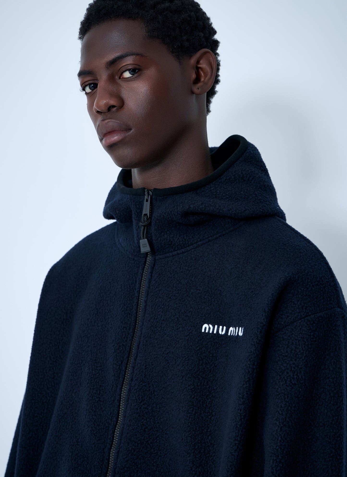 Miu Miu Men Hooded Logo Motif Sweatshirt