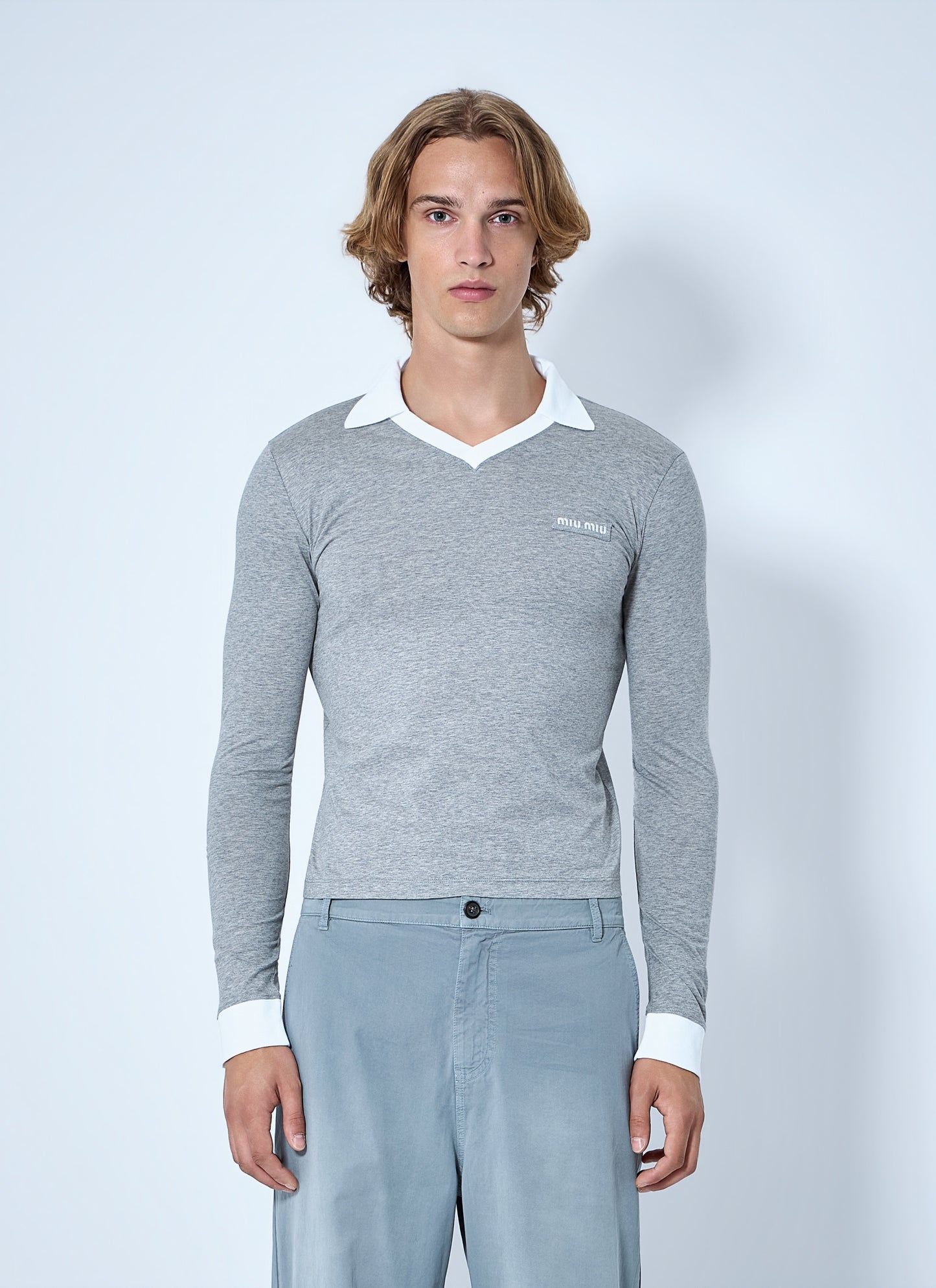 Miu Miu Men Collared Long Sleeve Knit Sweater