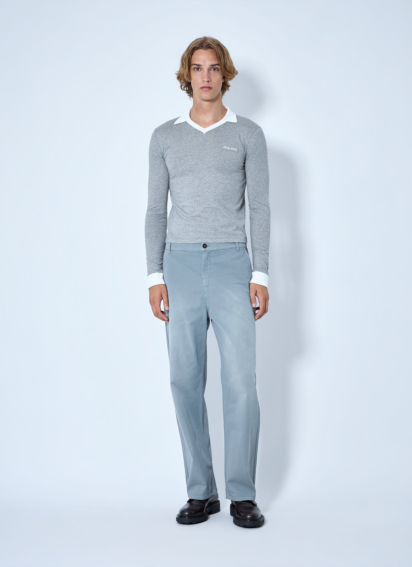 Miu Miu Men Collared Long Sleeve Knit Sweater