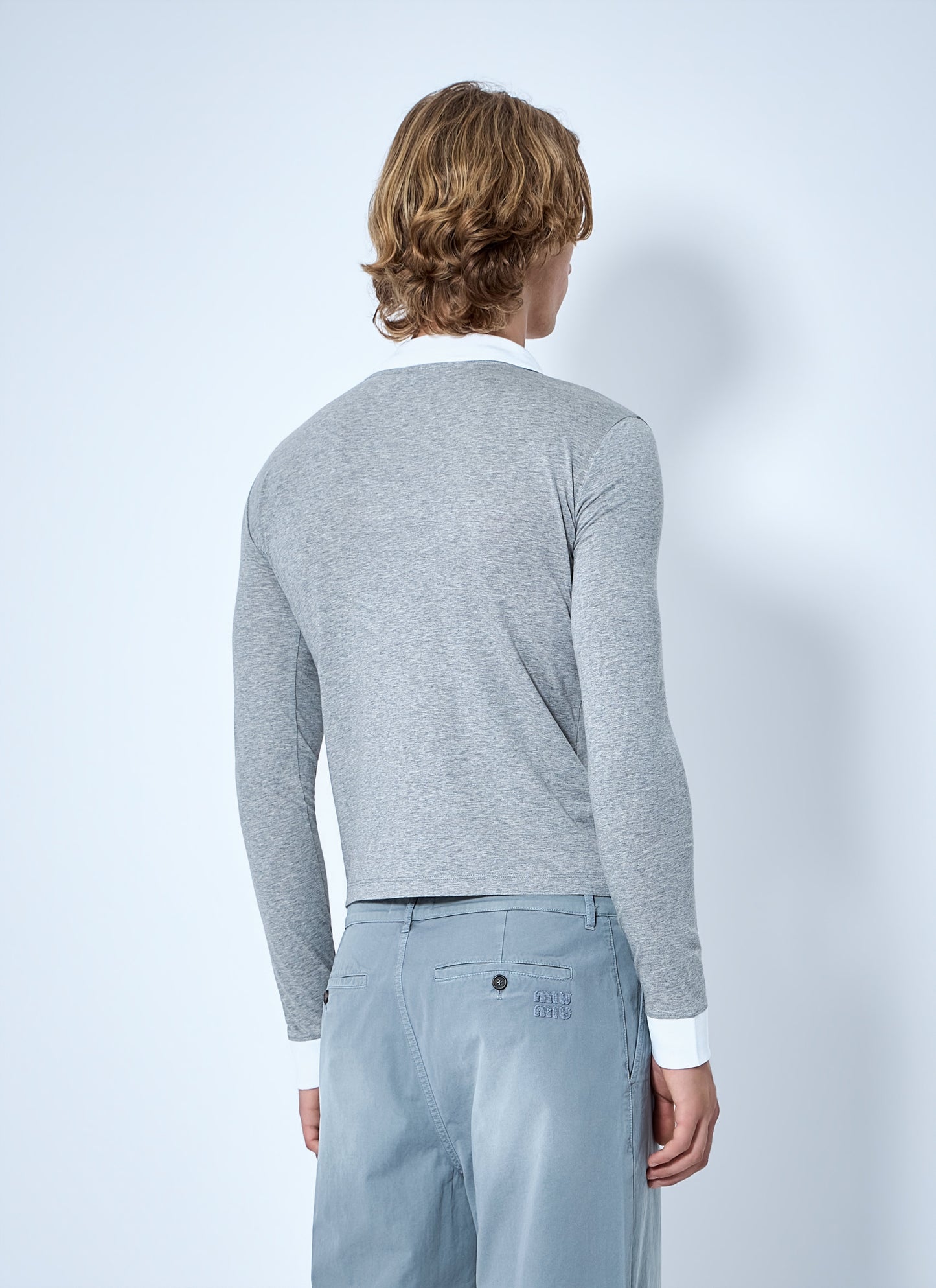 Miu Miu Men Collared Long Sleeve Knit Sweater