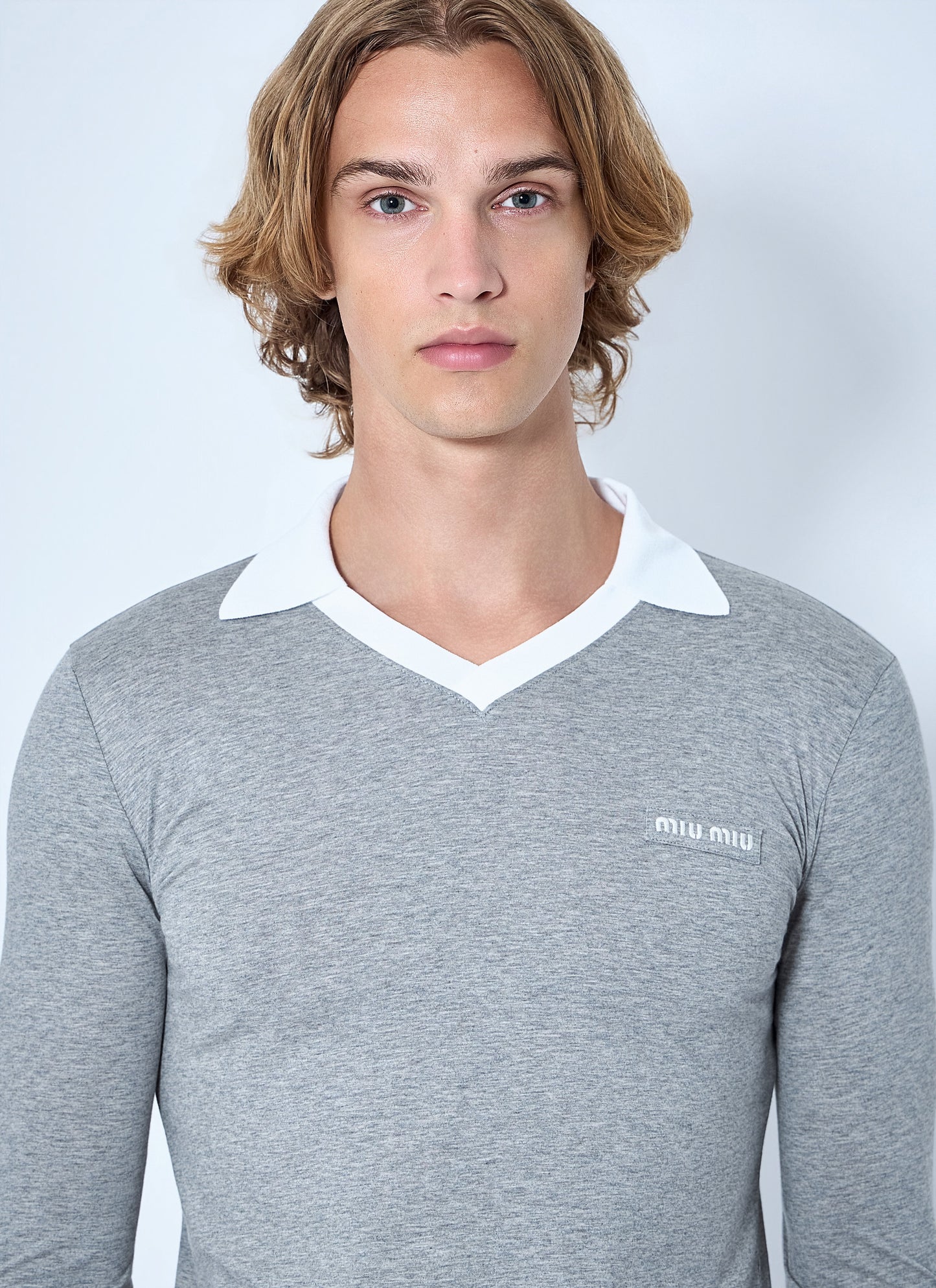 Miu Miu Men Collared Long Sleeve Knit Sweater