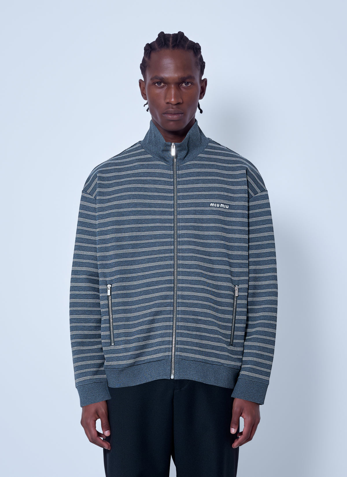 Miu Miu Men Striped Cotton Fleece Jacket MIU MIU