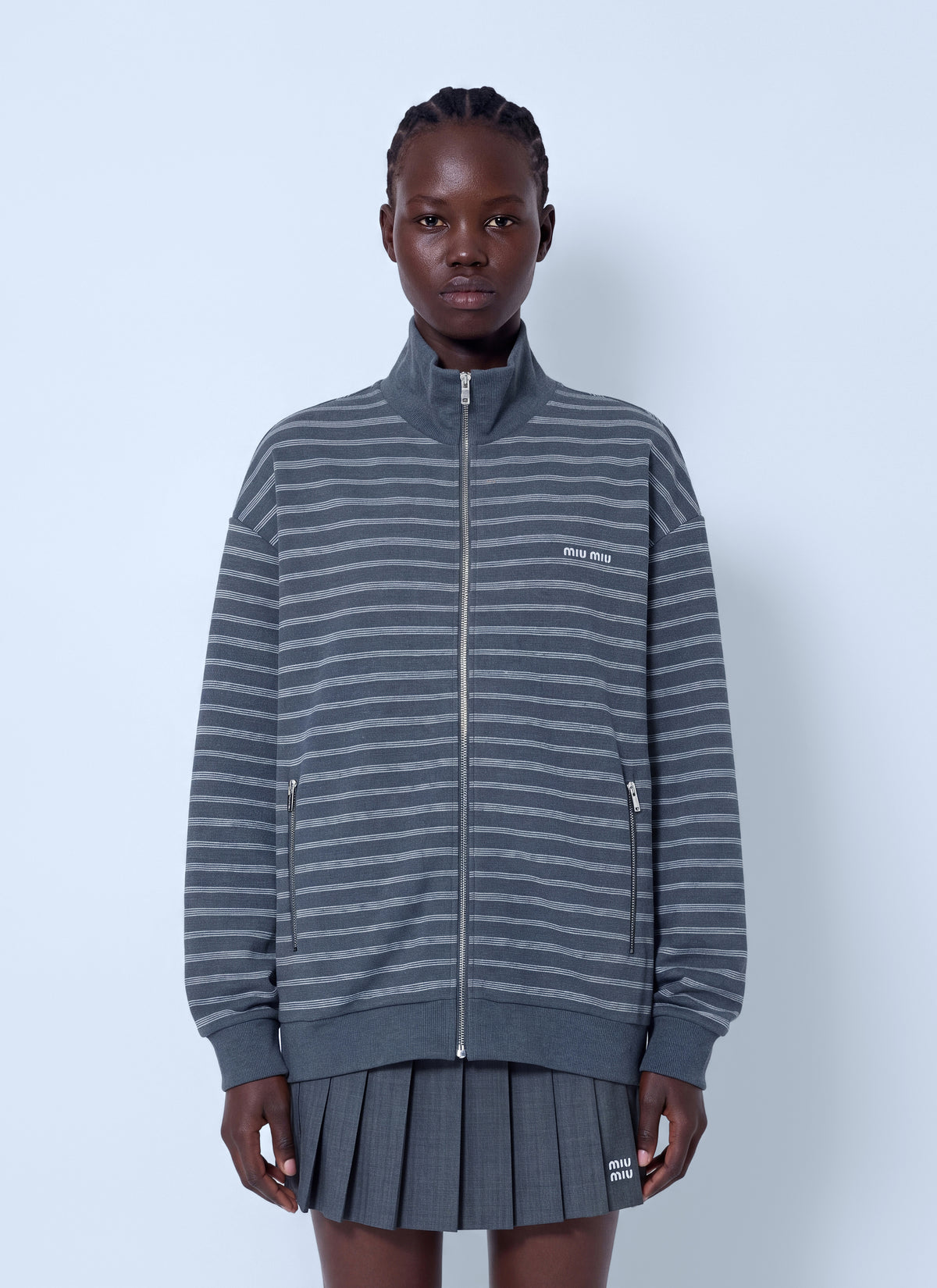 Miu Miu Men Striped Cotton Fleece Jacket MIU MIU