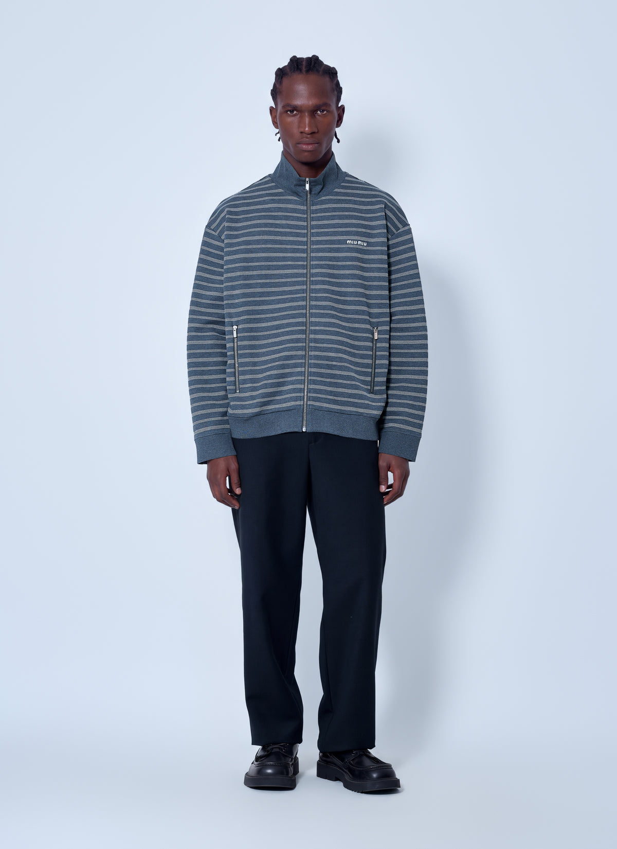 Miu Miu Men Striped Cotton Fleece Jacket MIU MIU