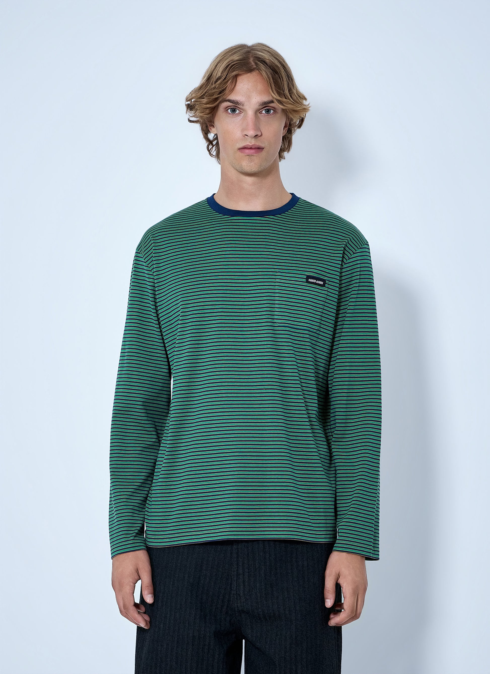 Miu Miu Men Striped Long Sleeve T-Shirt MIU MIU
