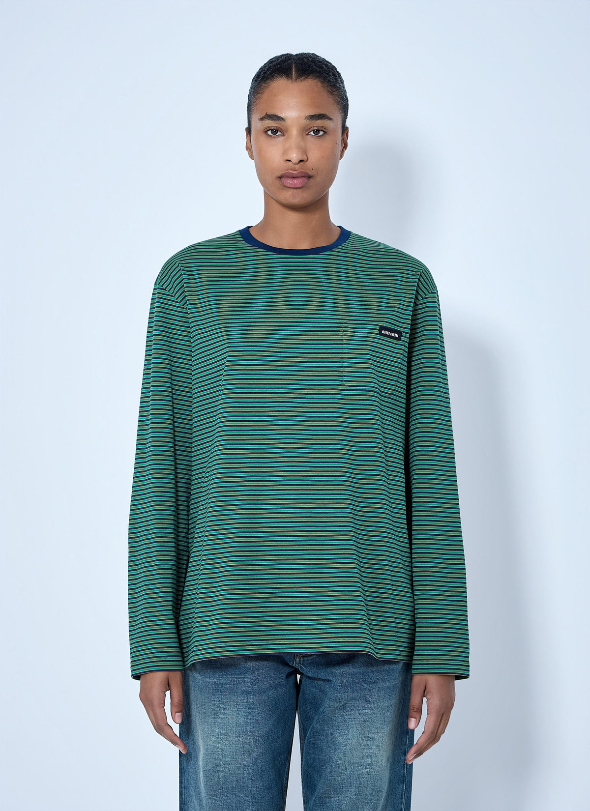 Miu Miu Women Striped Long Sleeve T-Shirt MIU MIU