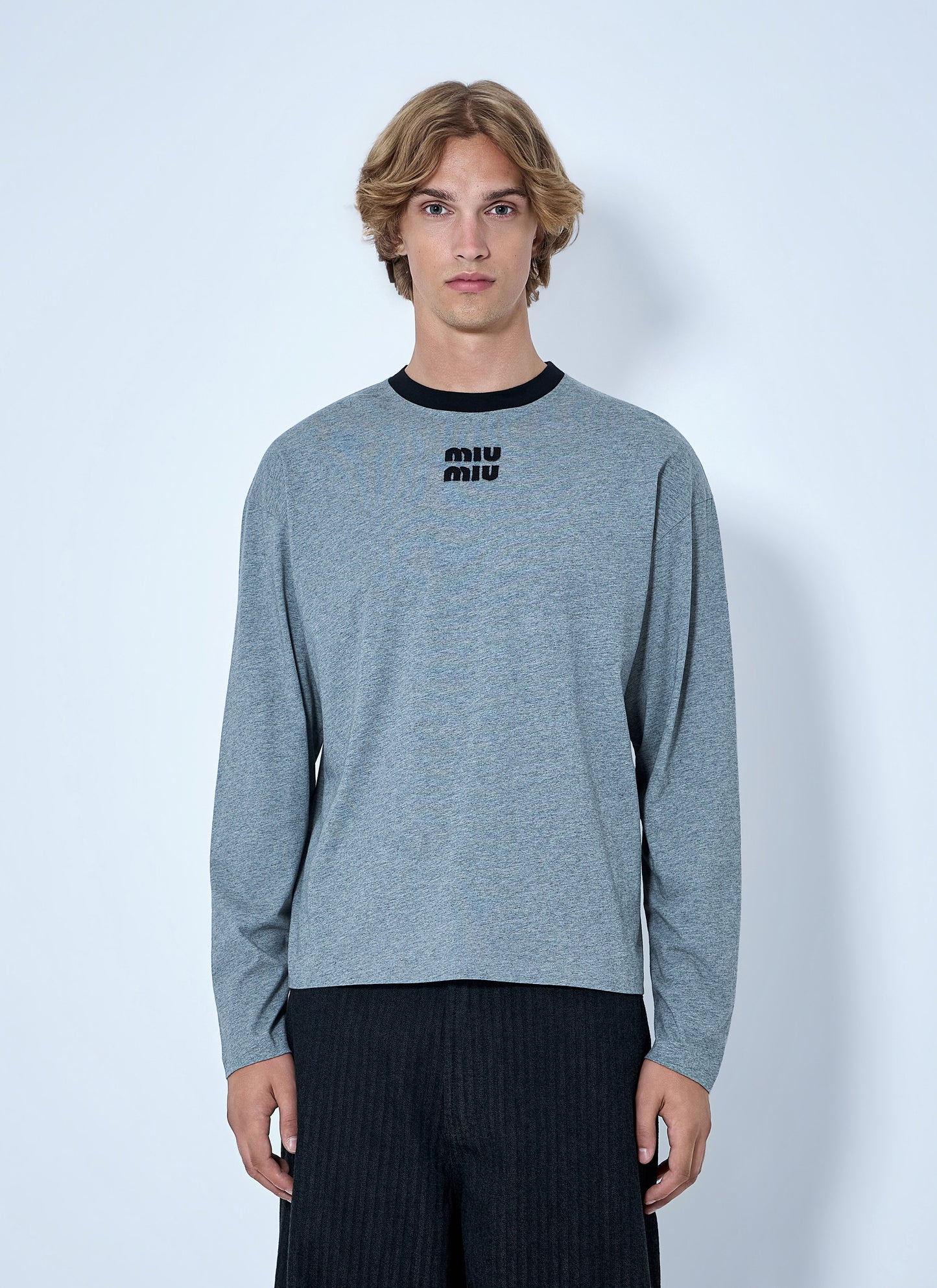 Miu Miu Men Logo Motif Long Sleeve T-Shirt MIU MIU