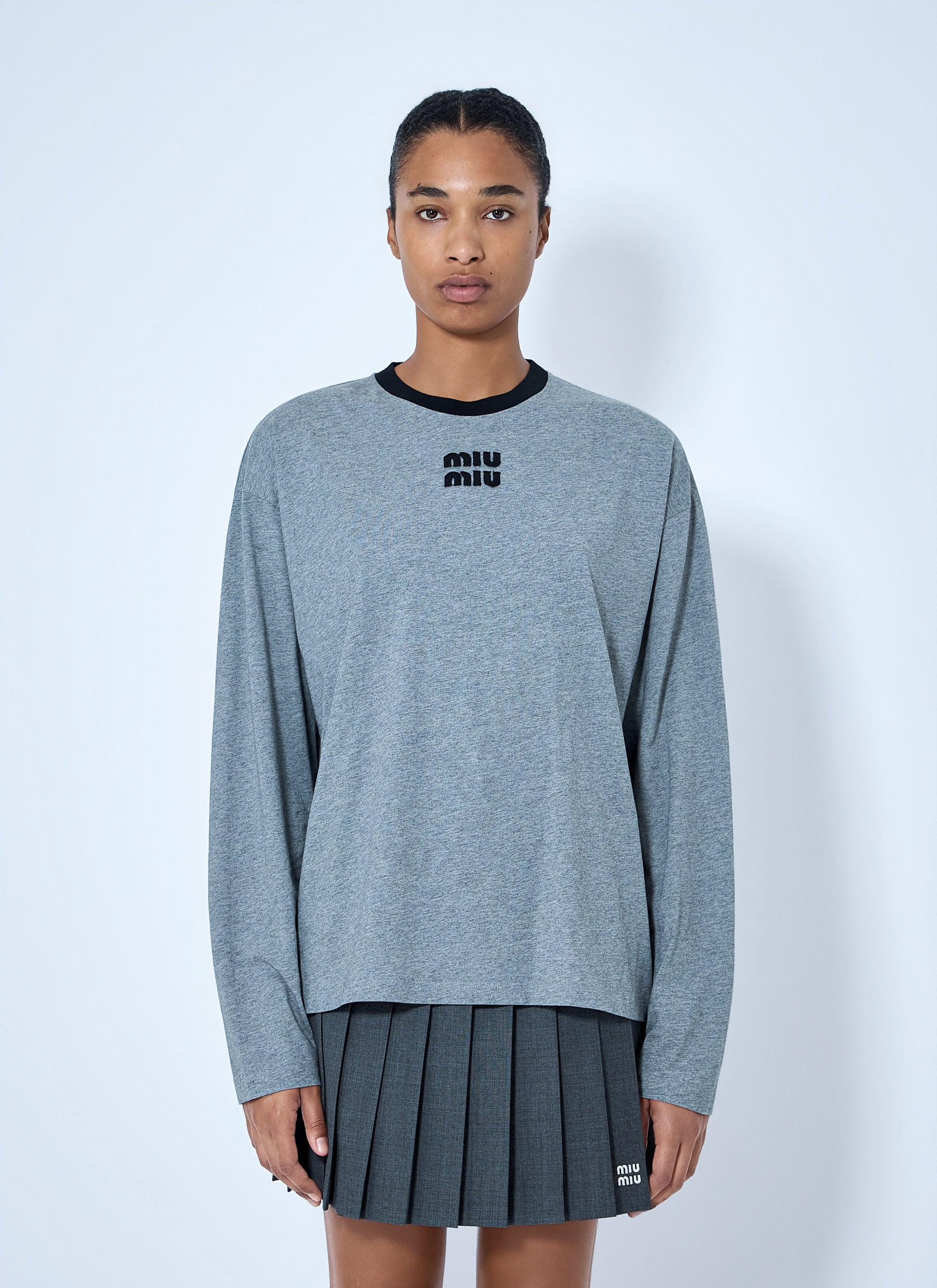 Miu Miu Men Logo Motif Long Sleeve T-Shirt MIU MIU
