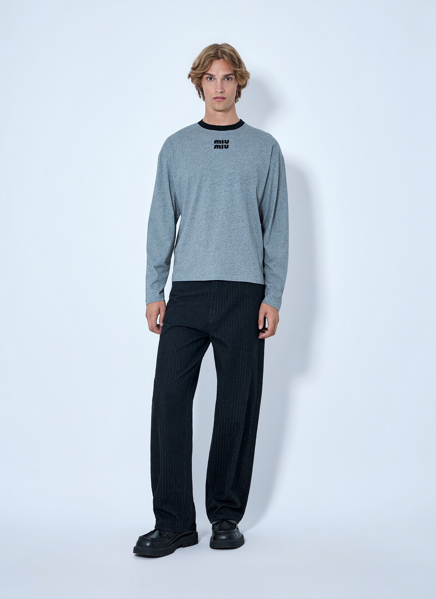 Miu Miu Men Logo Motif Long Sleeve T-Shirt MIU MIU