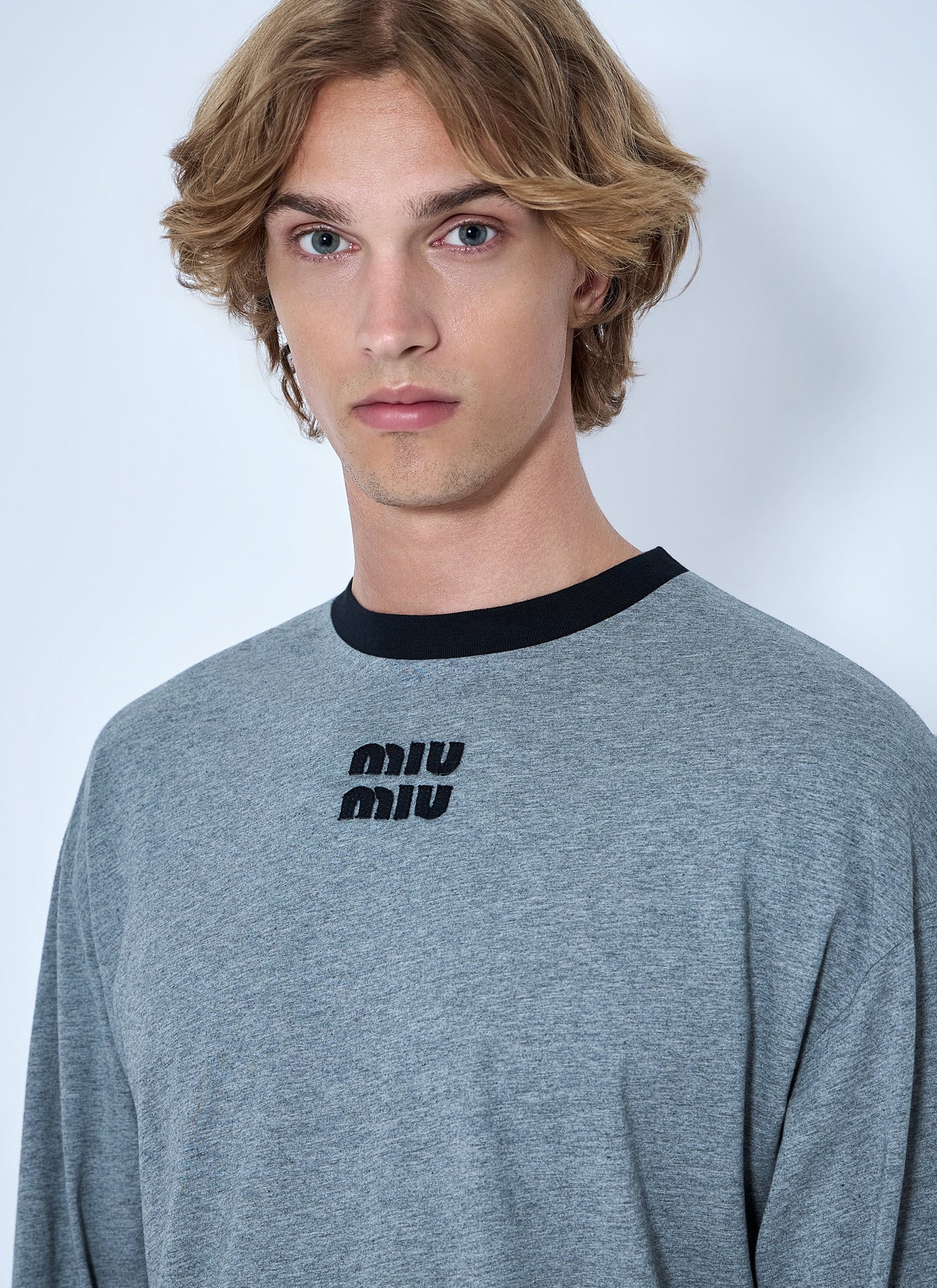 Miu Miu Men Logo Motif Long Sleeve T-Shirt MIU MIU