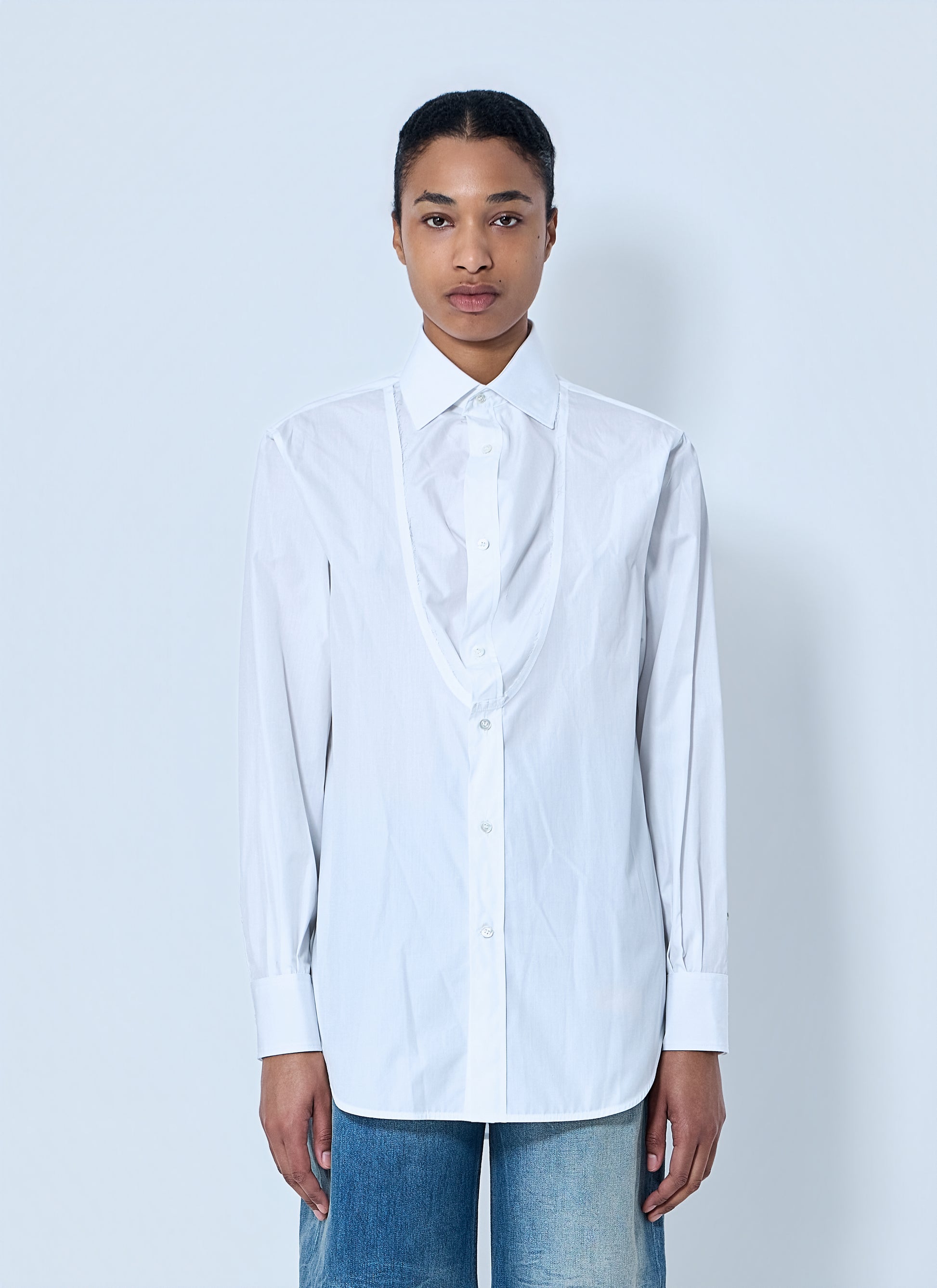 Maison Margiela Women White Folded V-Neck Collar Shirt MAISON MARGIELA