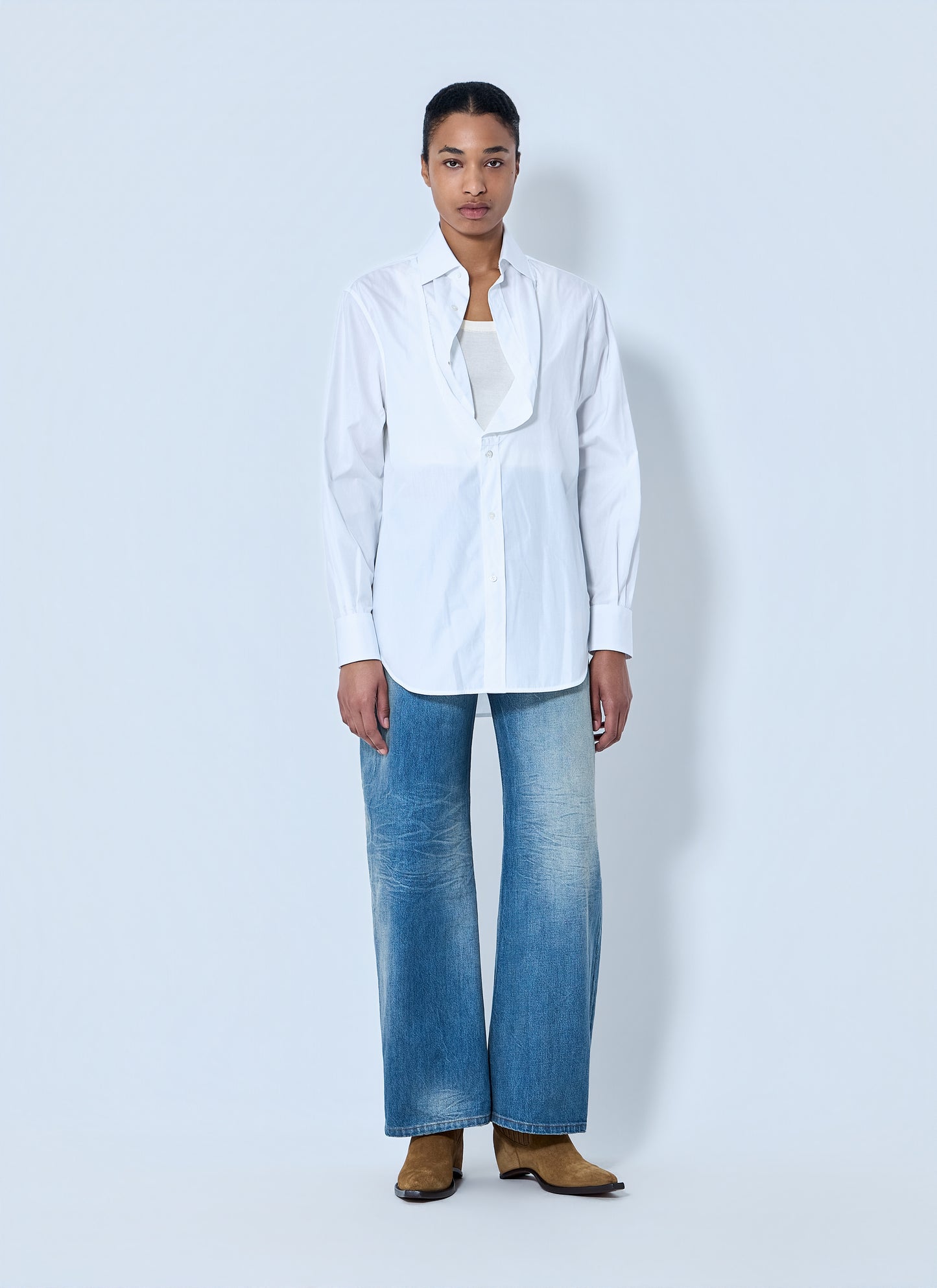 Maison Margiela Women White Folded V-Neck Collar Shirt MAISON MARGIELA