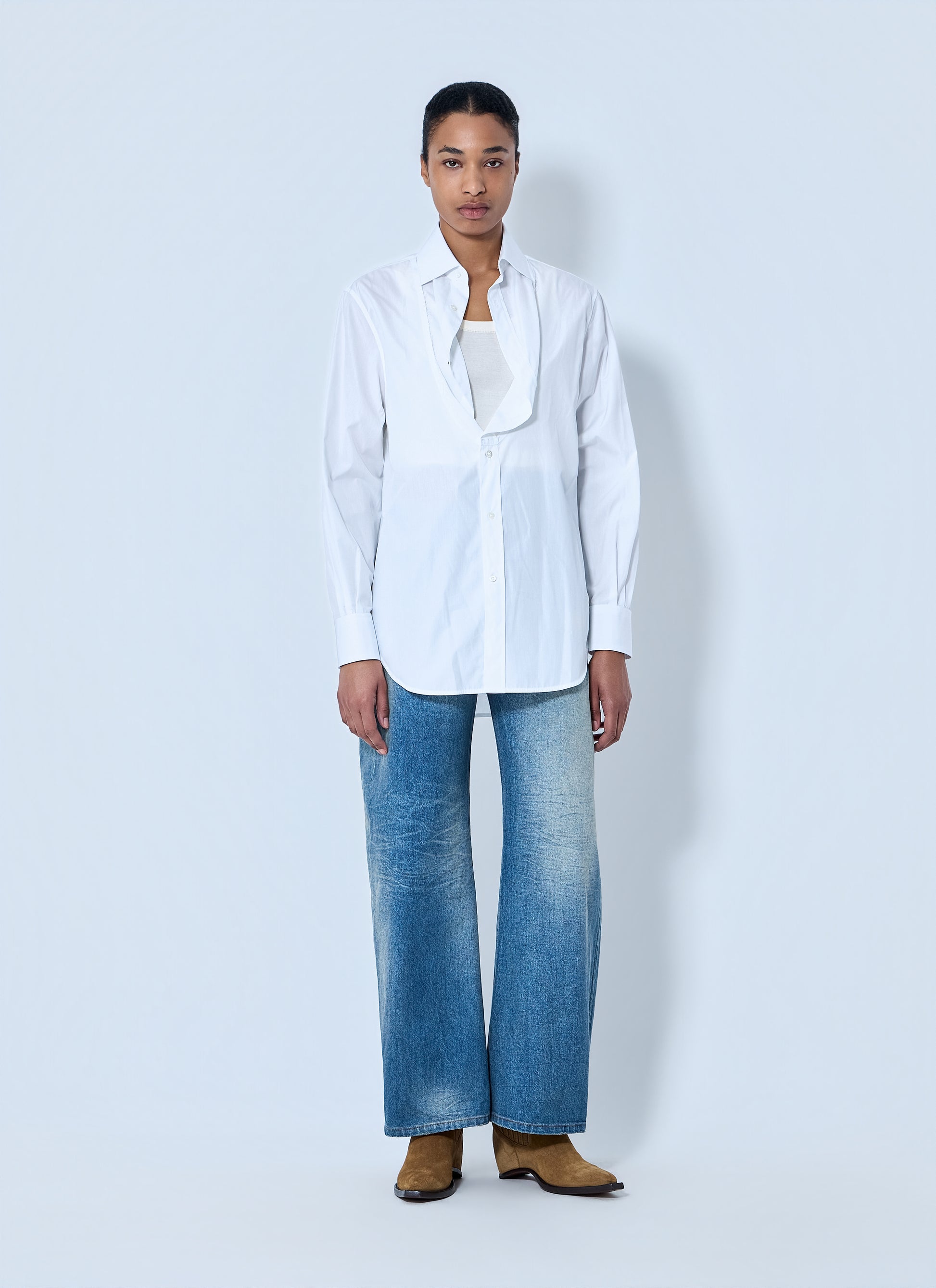 Maison Margiela Women White Folded V-Neck Collar Shirt MAISON MARGIELA