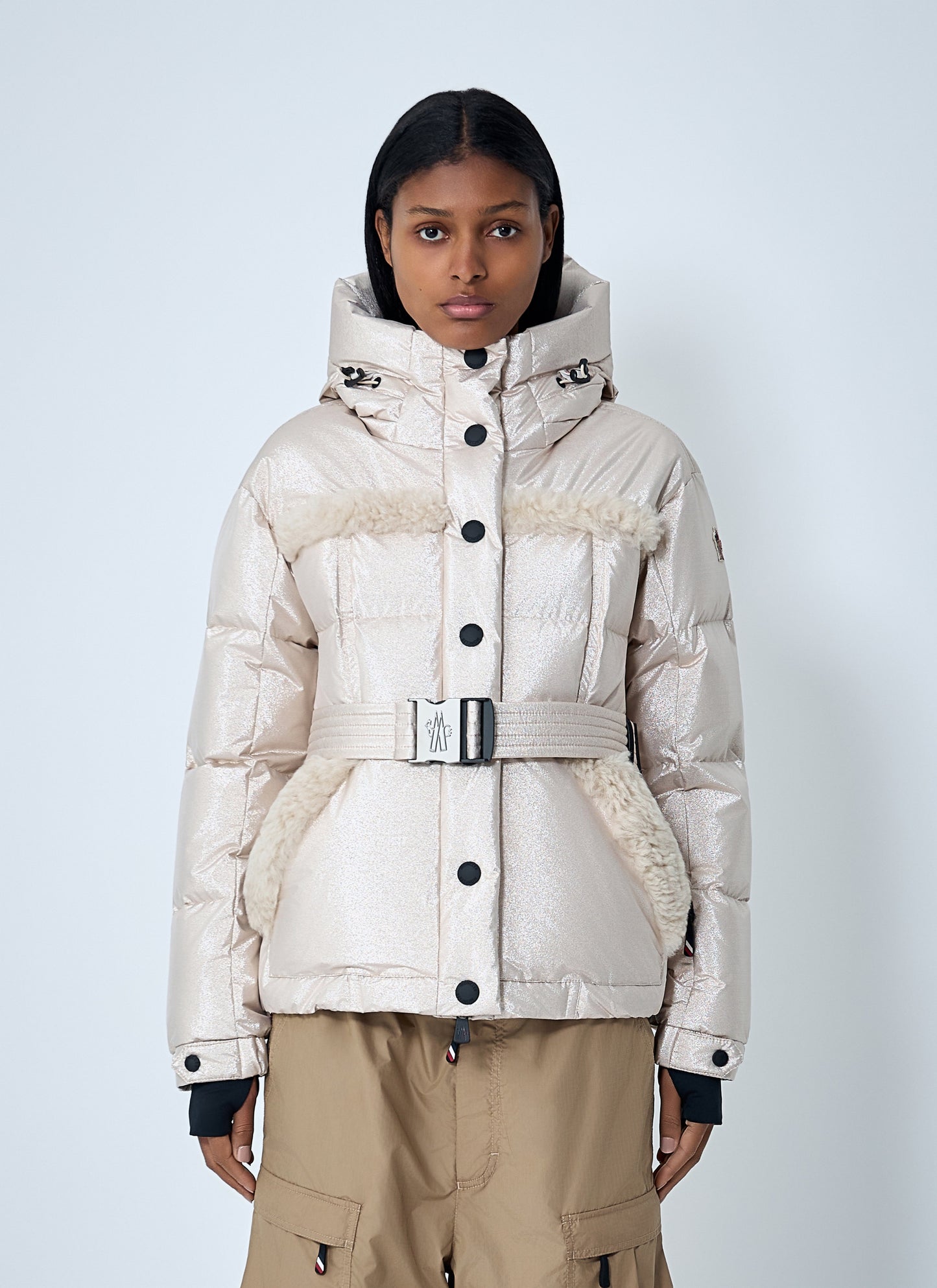 Moncler Grenoble Women Belted Down Jacket With Faux Fur Trim MONCLER GRENOBLE