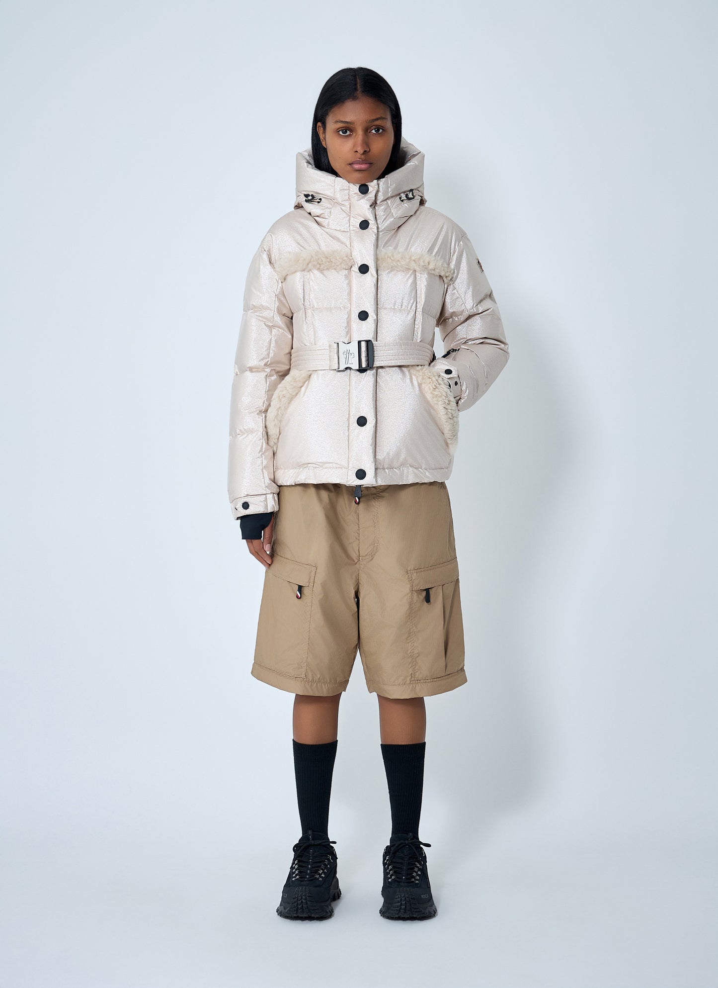 Moncler Grenoble Women Belted Down Jacket With Faux Fur Trim MONCLER GRENOBLE